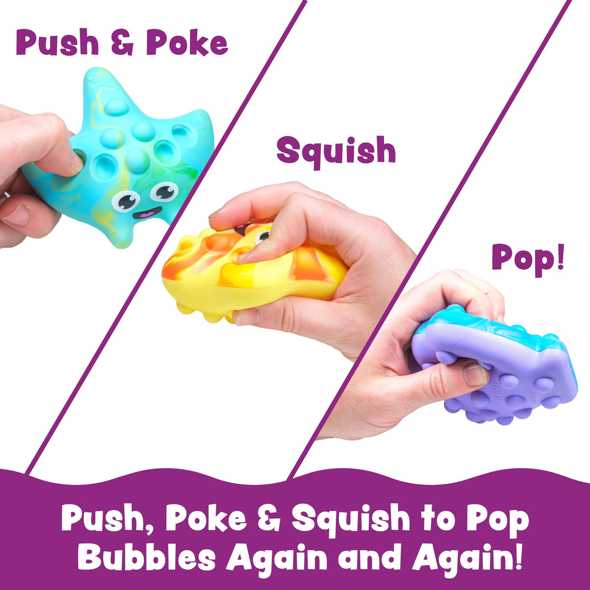 Tub Works Tub Poppers 3-Pack Bath Toys – Push, Poke & Pop It Fidget Fun