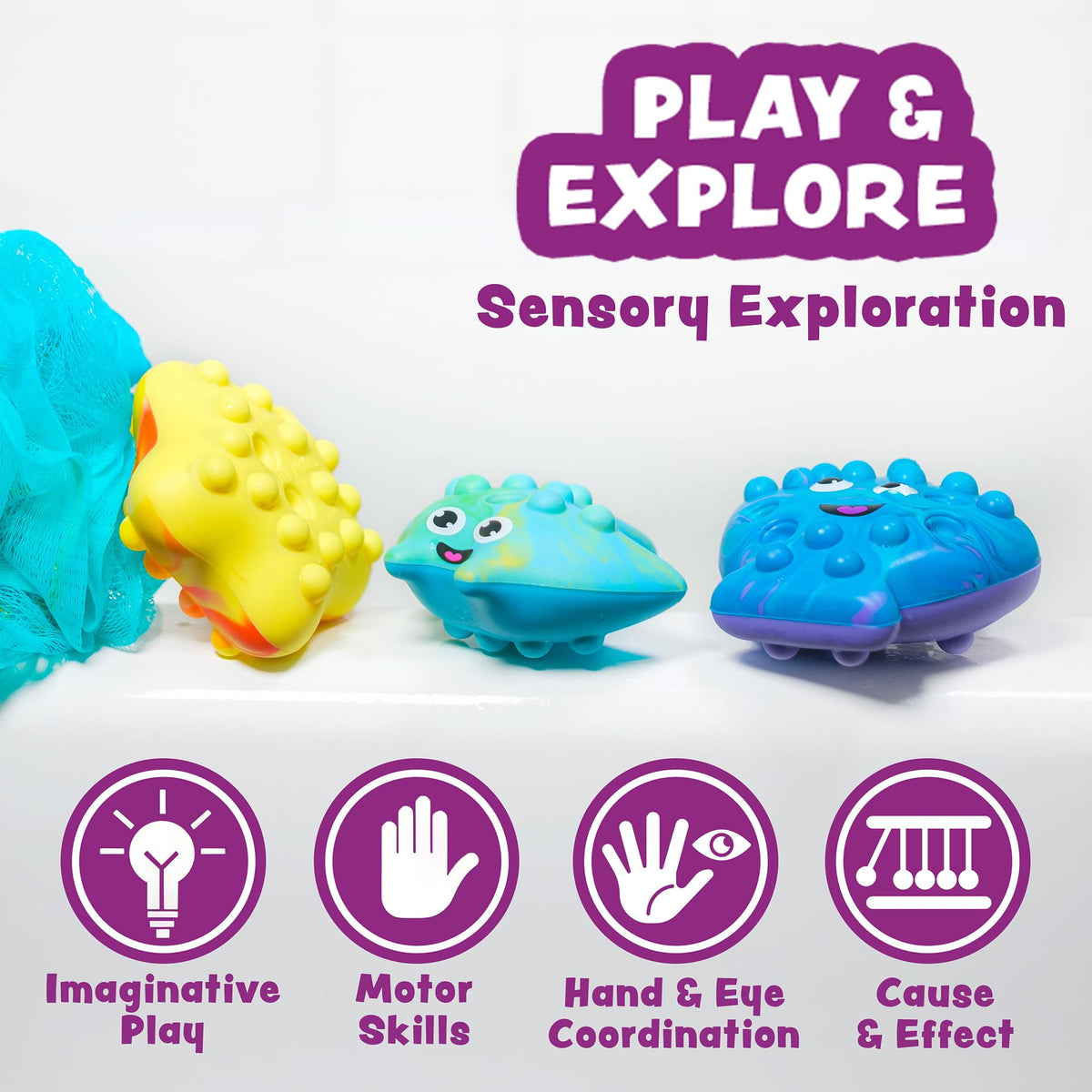 Tub Works Tub Poppers 3-Pack Bath Toys – Push, Poke & Pop It Fidget Fun