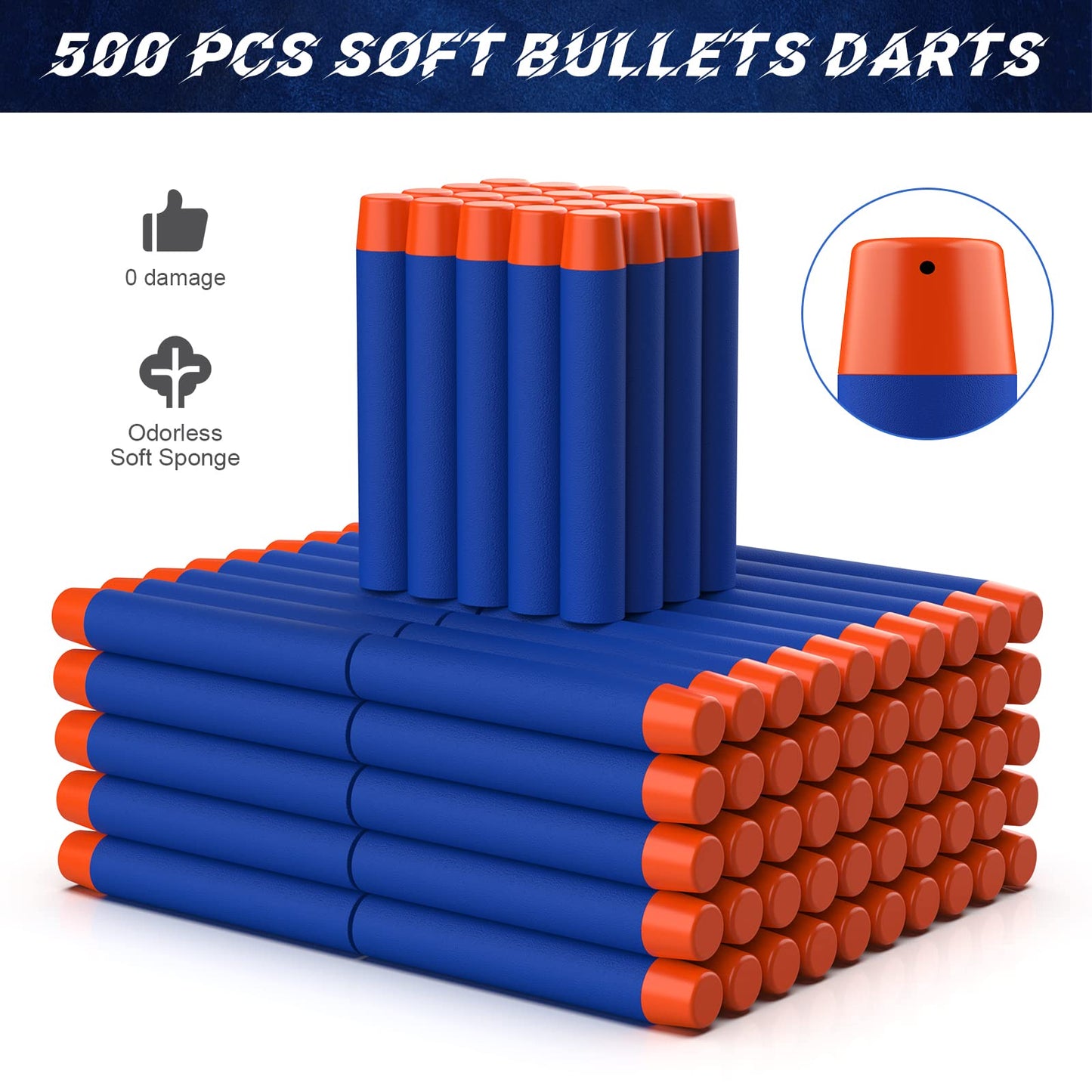 Tudaymol Nerf Bullets 500-Pack – Official Darts for Nerf N-ELITE Series, Compatible with Elite Blasters