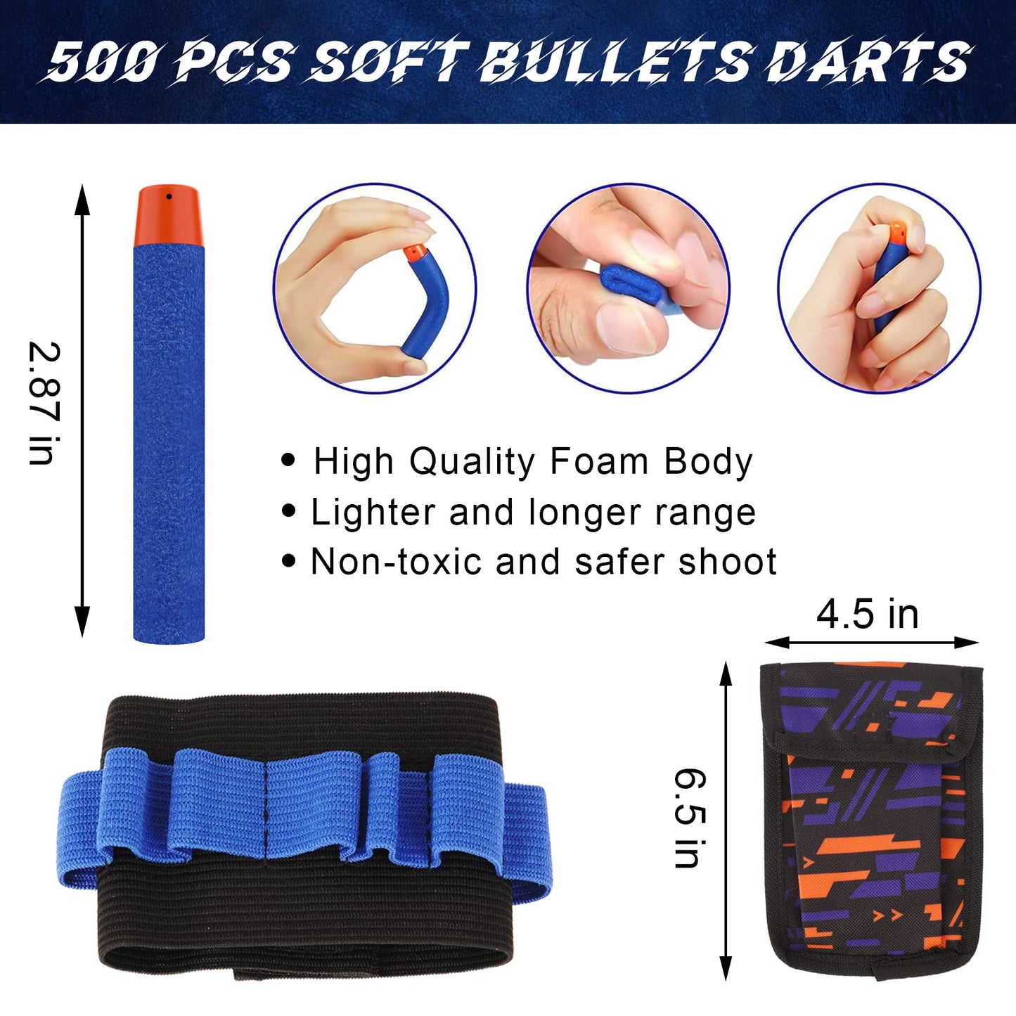 Tudaymol Nerf Bullets 500-Pack – Official Darts for Nerf N-ELITE Series, Compatible with Elite Blasters
