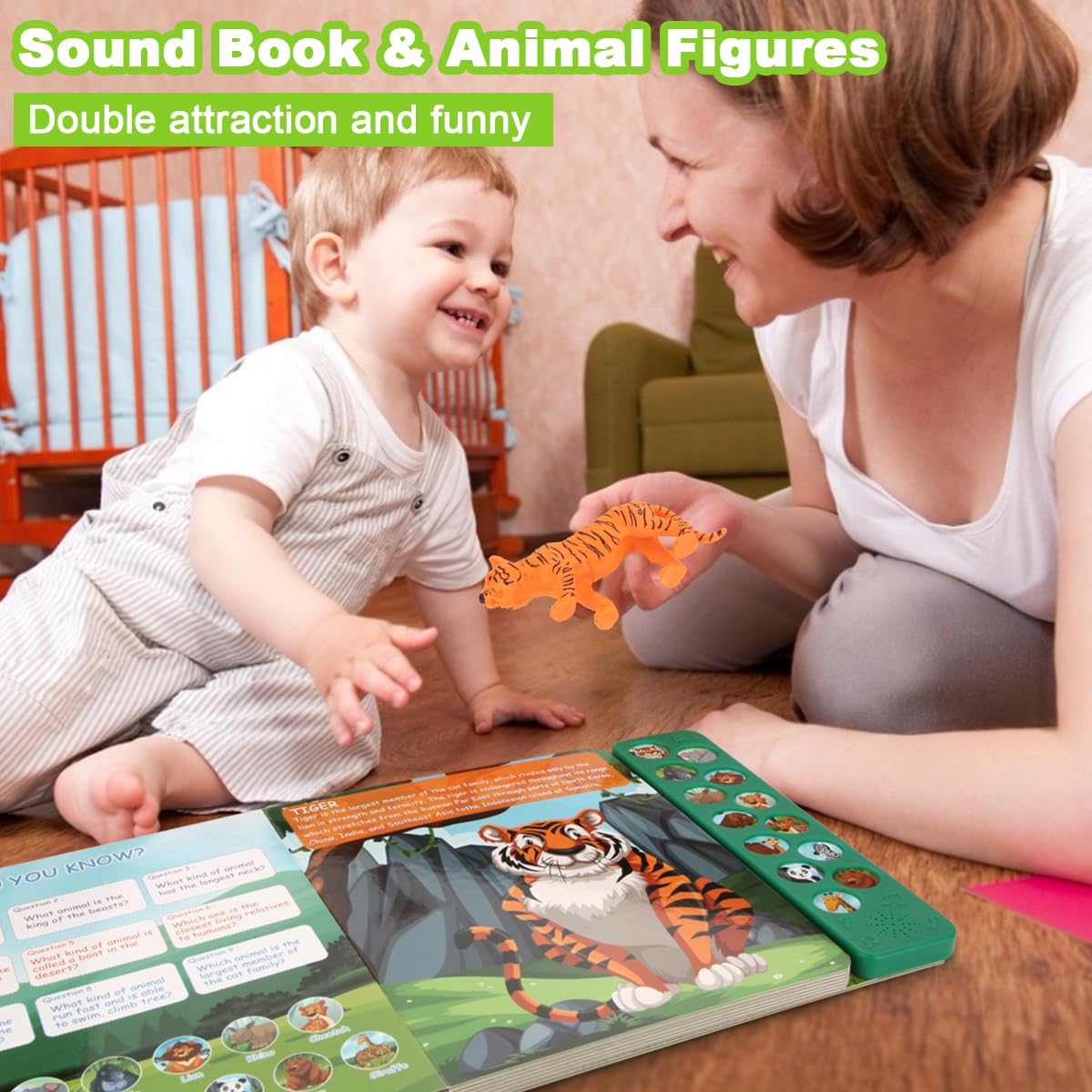 Tudoccy Safari Animals Figures Toys – 13 Realistic Wild Animals + Sound Book for 3+