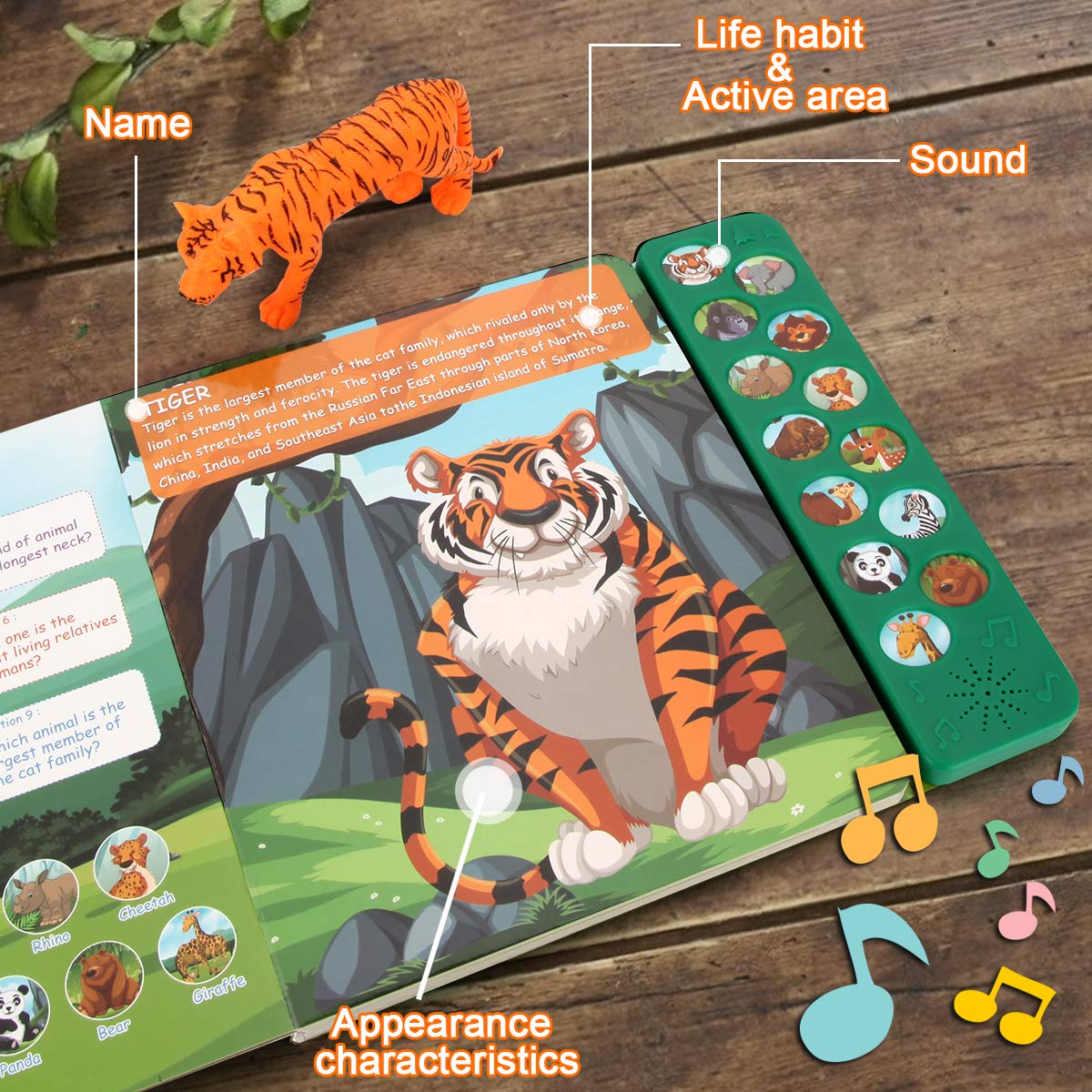 Tudoccy Safari Animals Figures Toys – 13 Realistic Wild Animals + Sound Book for 3+