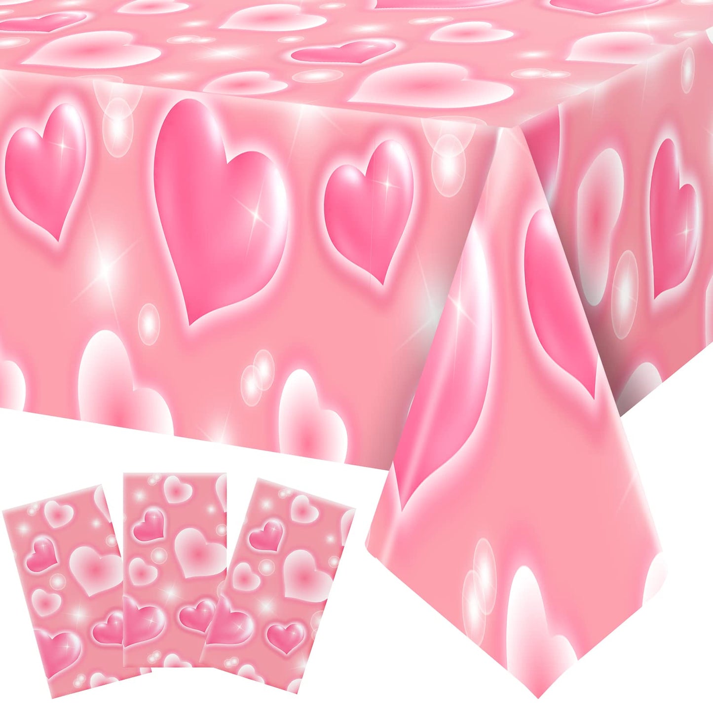 Tudomro 3 Pack 2000s Tablecloth – 54 x 108 in Pink Heart Disposable Table Cover for Y2K Party