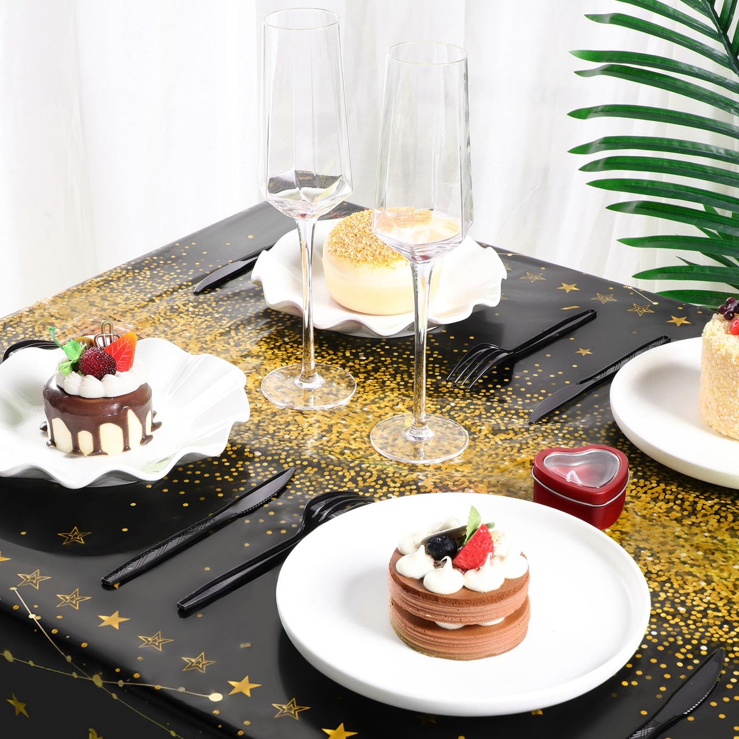 Tudomro 3 Pcs Happy Birthday Tablecloths – Black & Gold Disposable Table Covers 54 x 108 in