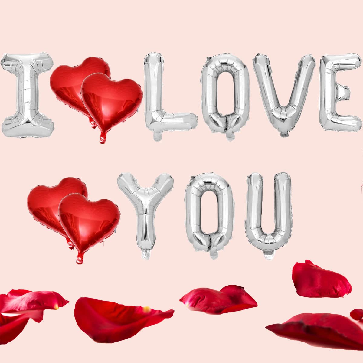 TUEPULL I Love You Foil Balloons Banner – Wall Letters & Heart Balloons for Birthday, Anniversary & Valentine's Day