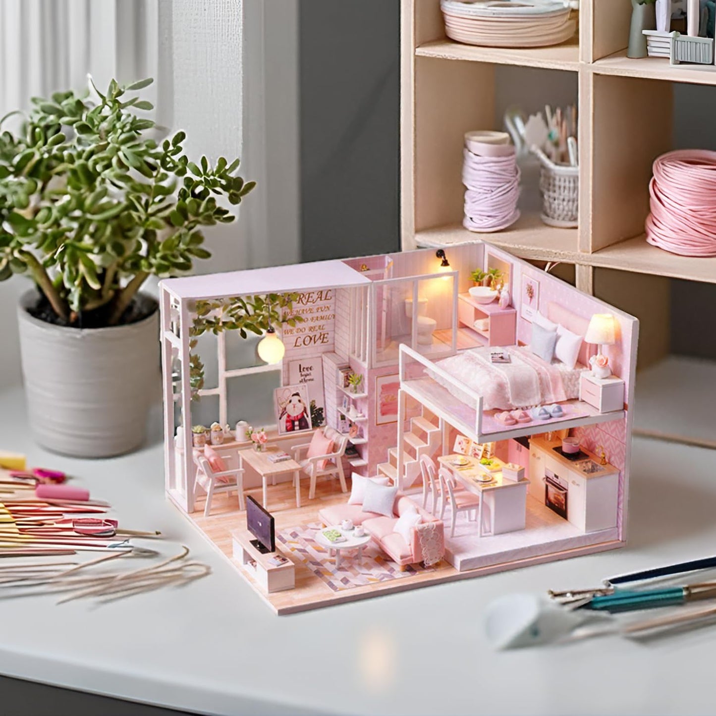 TuKIIE DIY Miniature Dollhouse Kit 1:24 Scale – Dust Proof & Music Movement | Tranquil Life