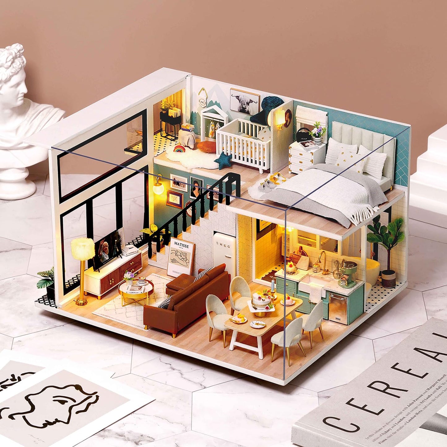 TuKIIE DIY Miniature Dollhouse Kit 1:24 Scale – Furniture, Dust-Proof Cover & Music Movement