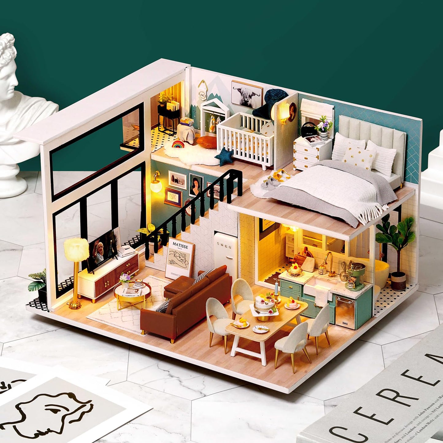 TuKIIE DIY Miniature Dollhouse Kit 1:24 Scale – Furniture, Dust-Proof Cover & Music Movement