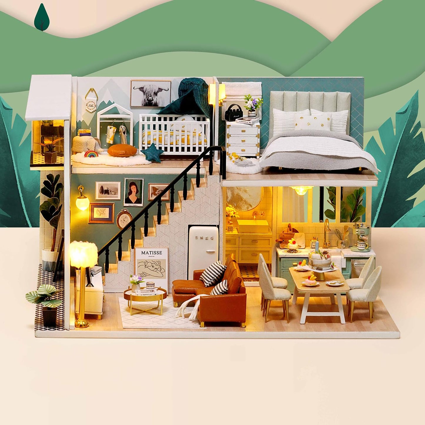 TuKIIE DIY Miniature Dollhouse Kit 1:24 Scale – Furniture, Dust-Proof Cover & Music Movement