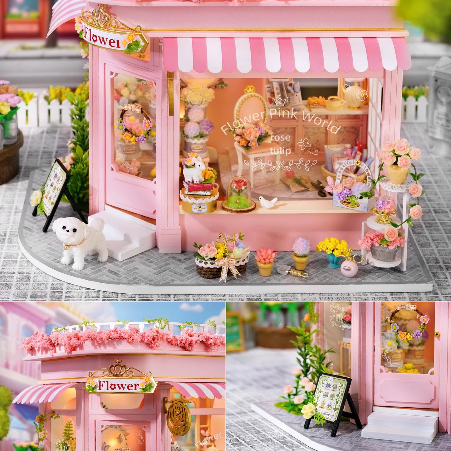TuKIIE DIY Miniature Flower Shop Dollhouse Kit 1:24 – Dust Proof & Music Movement