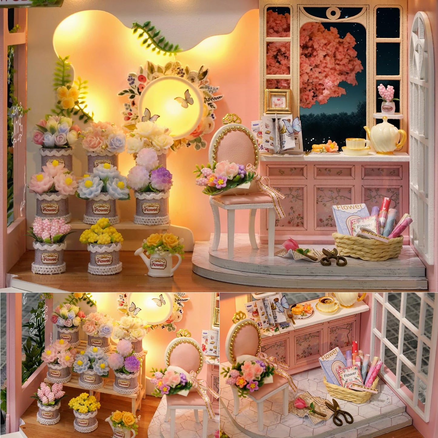 TuKIIE DIY Miniature Flower Shop Dollhouse Kit 1:24 – Dust Proof & Music Movement