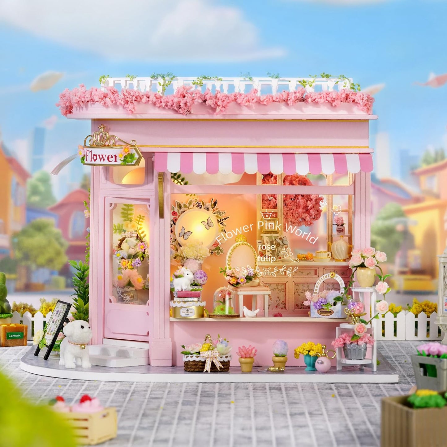 TuKIIE DIY Miniature Flower Shop Dollhouse Kit 1:24 – Dust Proof & Music Movement