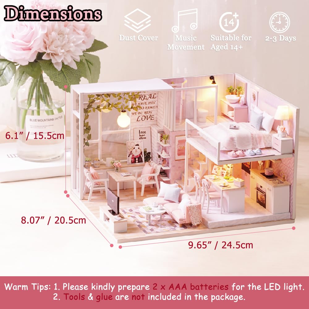 TuKIIE DIY Miniature Dollhouse Kit 1:24 Scale – Dust Proof & Music Movement | Tranquil Life