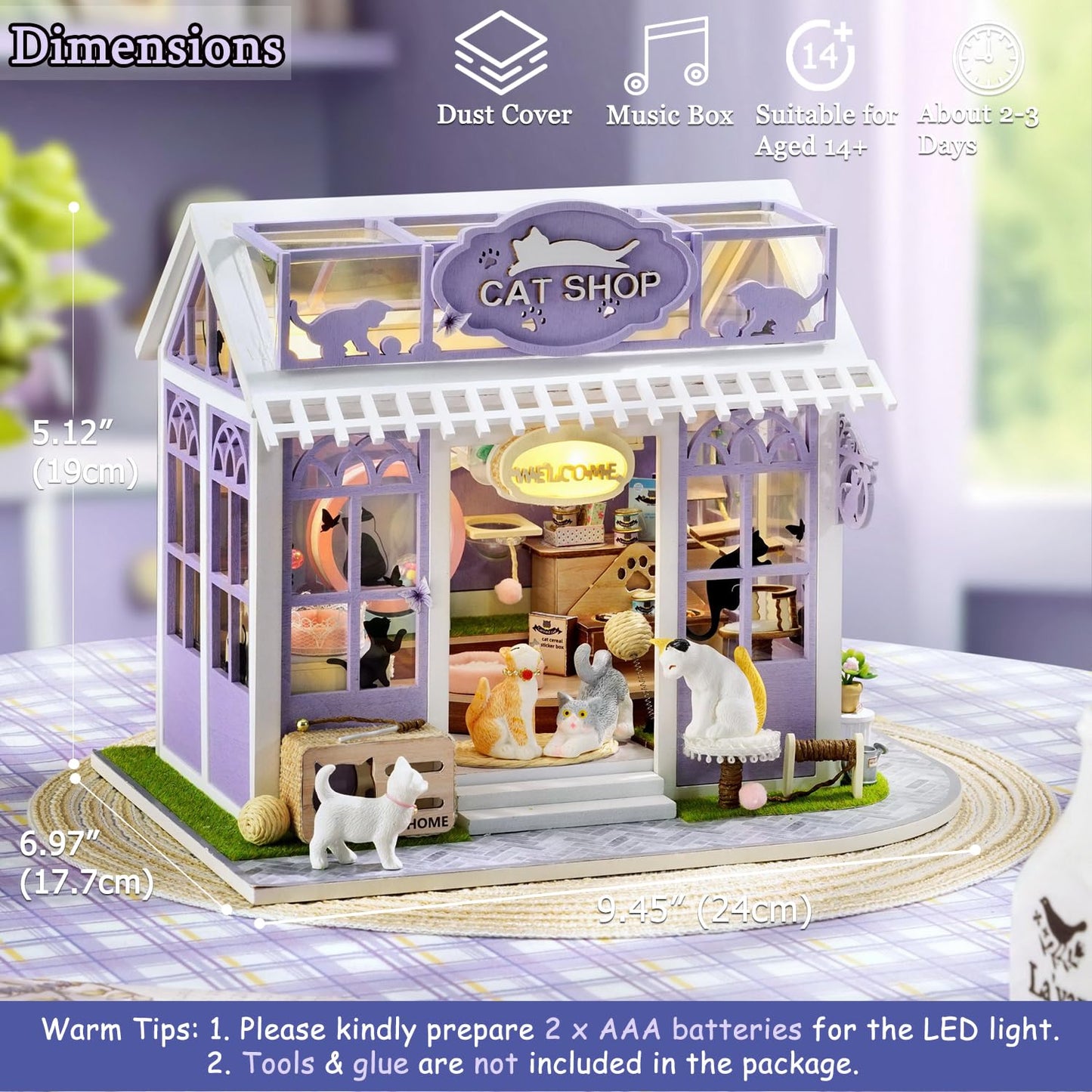 TuKIIE DIY Miniature House Kit 1:24 Scale – Dust-Proof Dollhouse with Music Movement