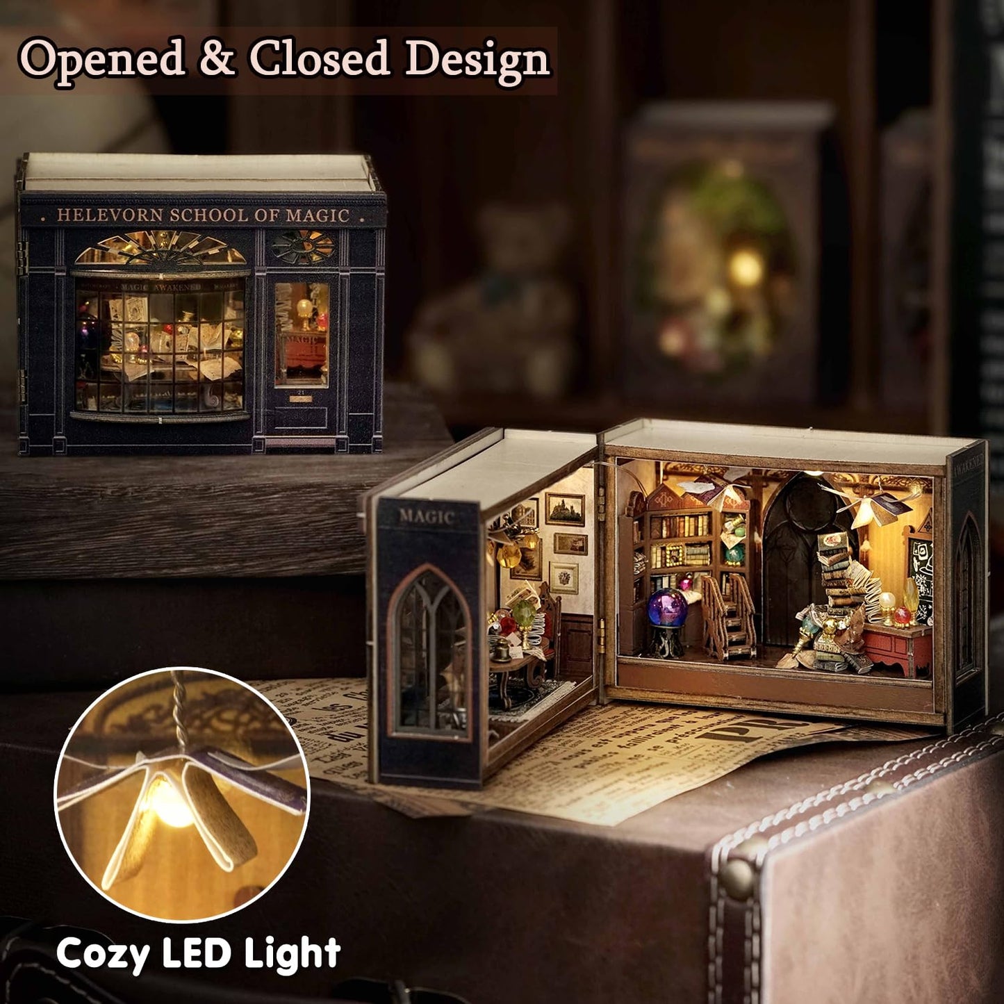 TuKIIE DIY Miniature Dollhouse Kit with Furniture – 1:32 Open & Closed Magic Room Nook