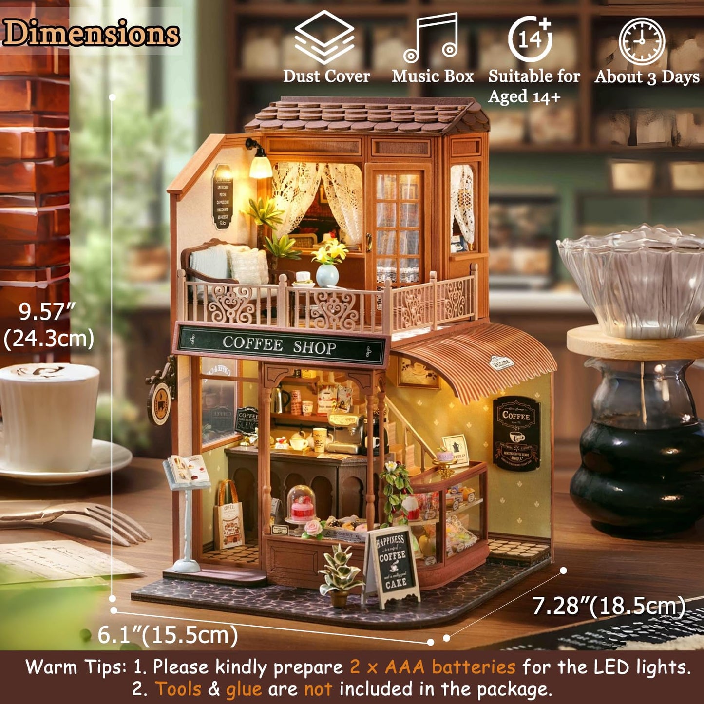 TuKIIE DIY Miniature House Kit 1:24 Scale – Wooden Dollhouse with Furniture, Dust Cover & Music Movement