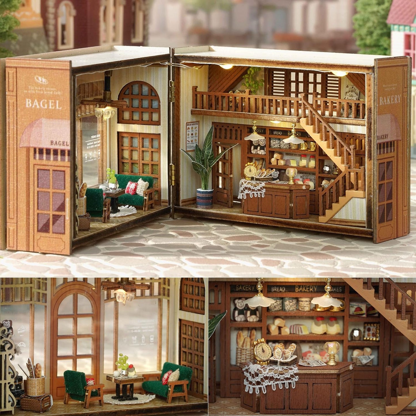 TuKIIE DIY Miniature Dollhouse Kit 1:32 – Opened & Closed Cube, Bagel Time