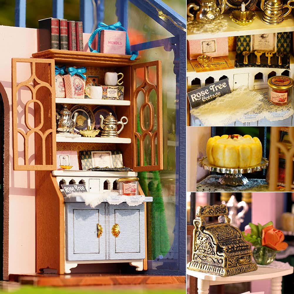 TuKIIE DIY Miniature Dollhouse Furniture Kit 1:24 Scale — Rose Garden Tea House