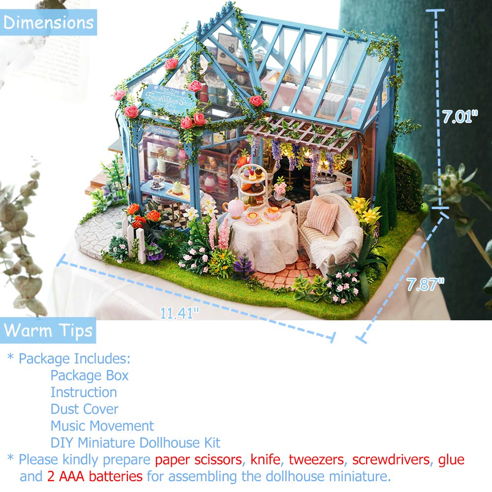 TuKIIE DIY Miniature Dollhouse Furniture Kit 1:24 Scale — Rose Garden Tea House