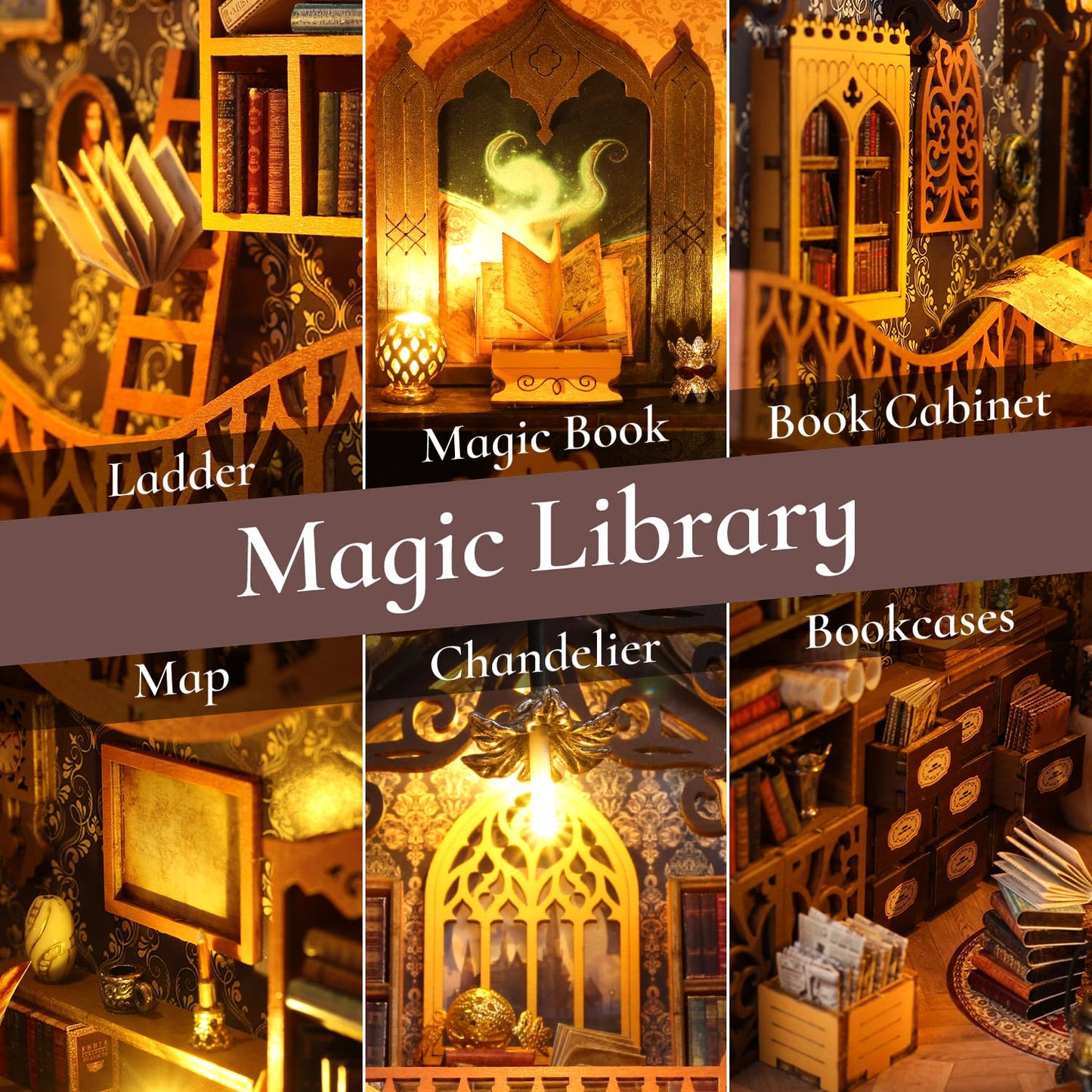 TuKIIE DIY Book Nook Miniature Kit with Sensor Light – Dust-Proof Wooden Library Display