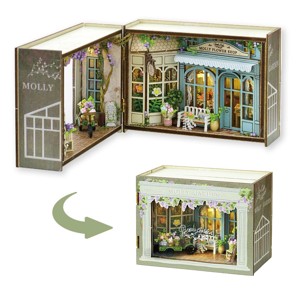TuKIIE DIY Miniature Dollhouse Kit 1:32 Scale – Opened & Closed Mini Cube, Molly Garden