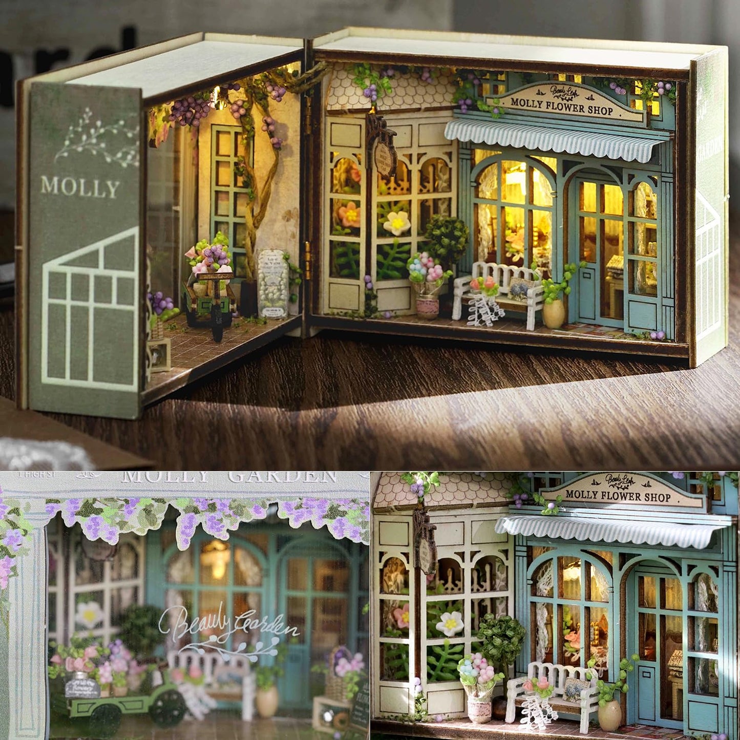 TuKIIE DIY Miniature Dollhouse Kit 1:32 Scale – Opened & Closed Mini Cube, Molly Garden