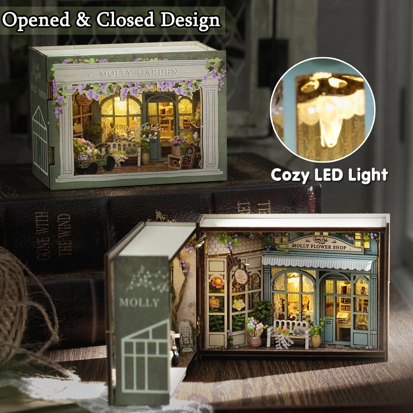 TuKIIE DIY Miniature Dollhouse Kit 1:32 Scale – Opened & Closed Mini Cube, Molly Garden