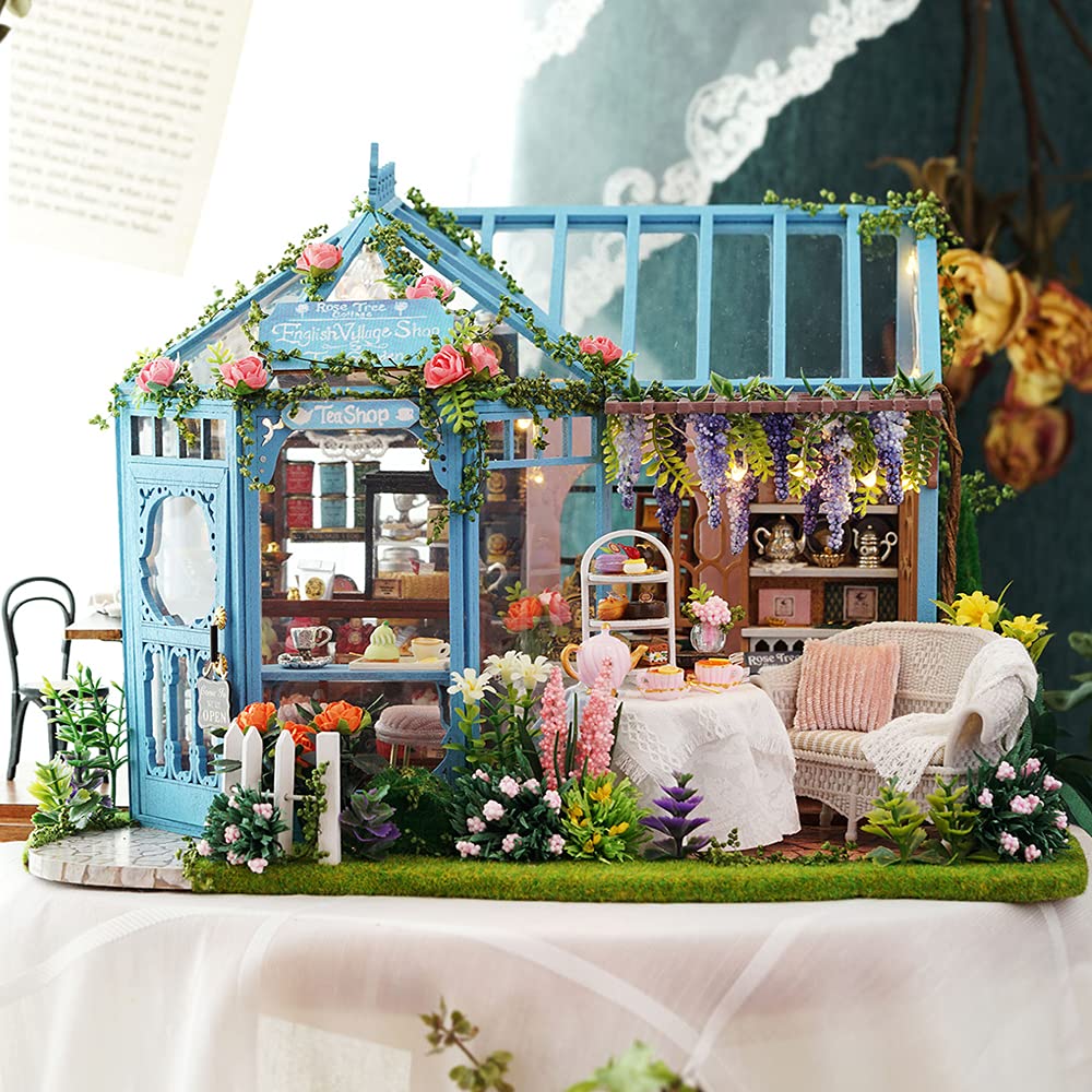 TuKIIE DIY Miniature Dollhouse Furniture Kit 1:24 Scale — Rose Garden Tea House