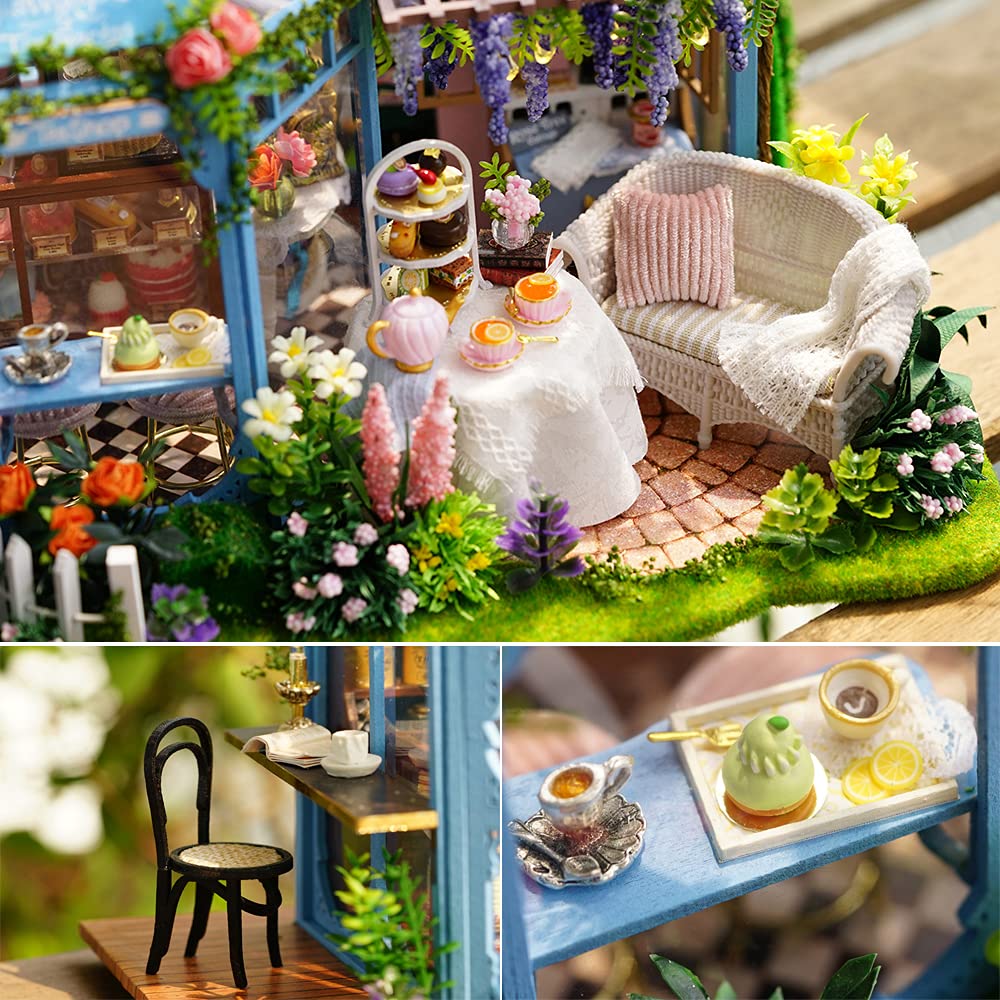 TuKIIE DIY Miniature Dollhouse Furniture Kit 1:24 Scale — Rose Garden Tea House