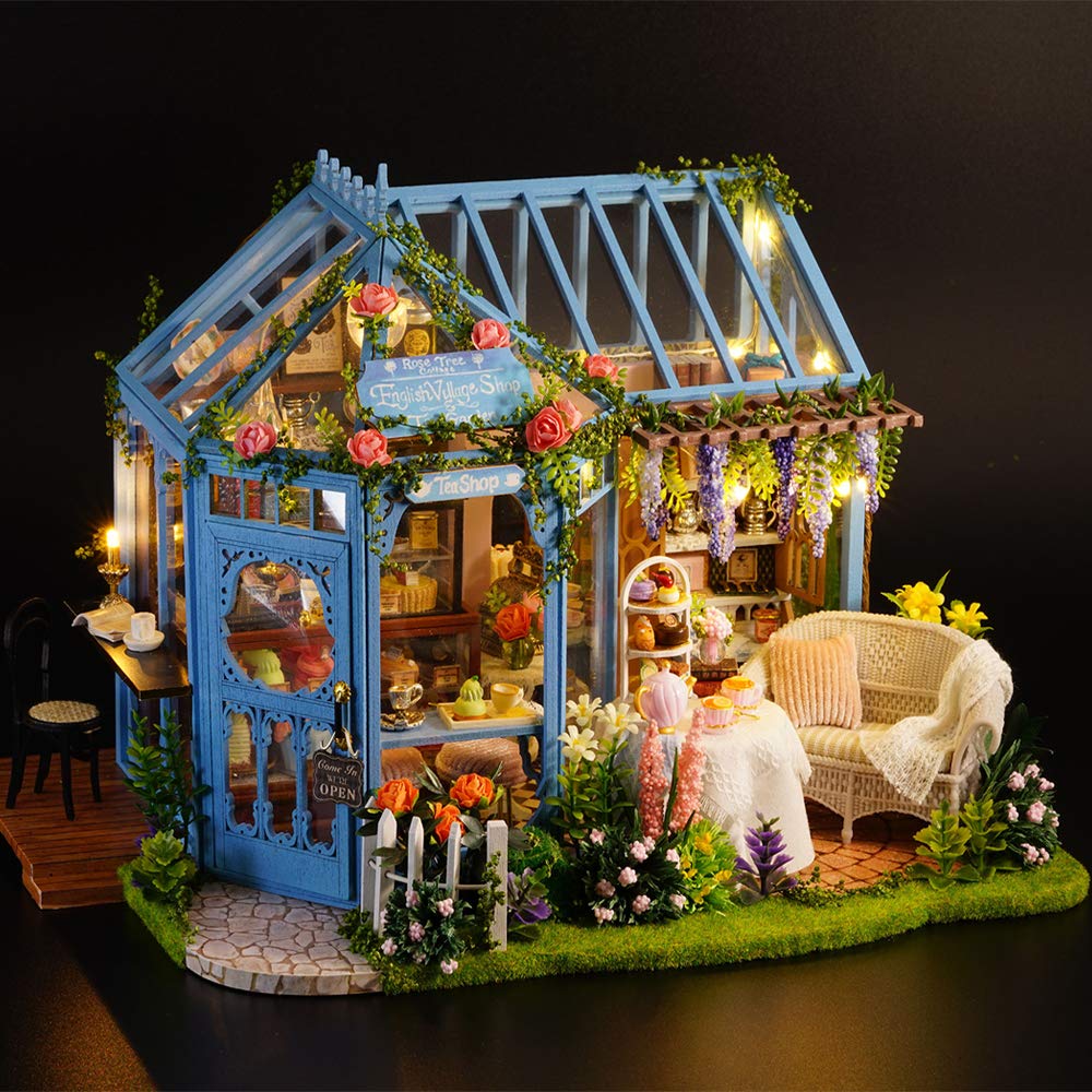 TuKIIE DIY Miniature Dollhouse Furniture Kit 1:24 Scale — Rose Garden Tea House