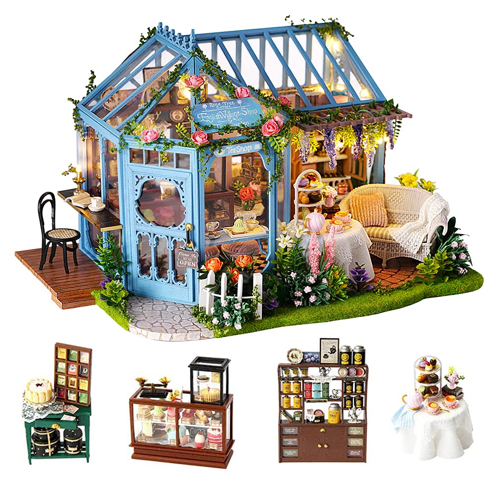 TuKIIE DIY Miniature Dollhouse Furniture Kit 1:24 Scale — Rose Garden Tea House