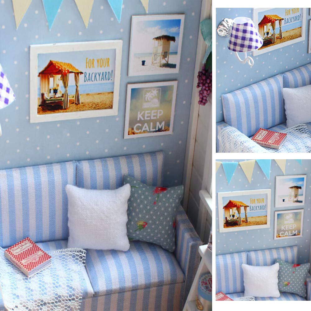 TuKIIE DIY Miniature Dollhouse Kit with Beach Cottage Furniture – 1:24 Scale