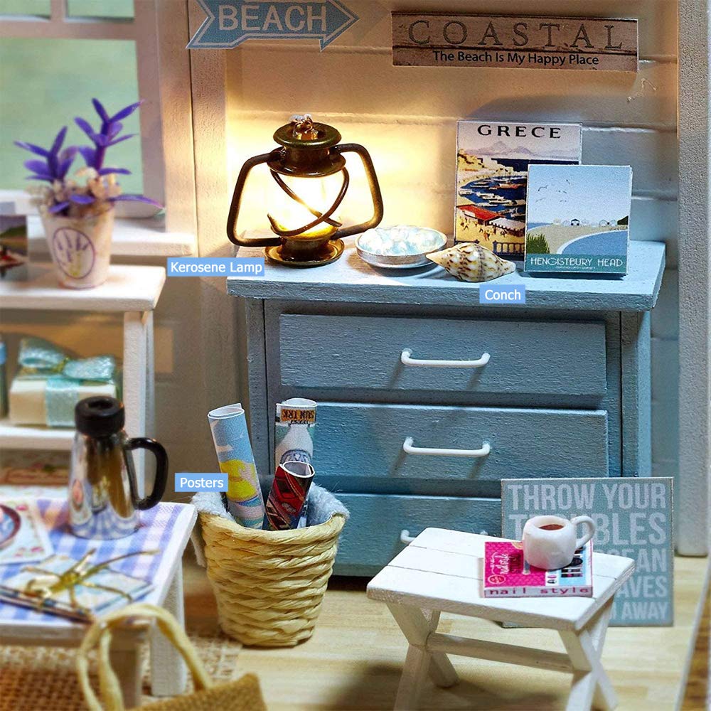 TuKIIE DIY Miniature Dollhouse Kit with Beach Cottage Furniture – 1:24 Scale
