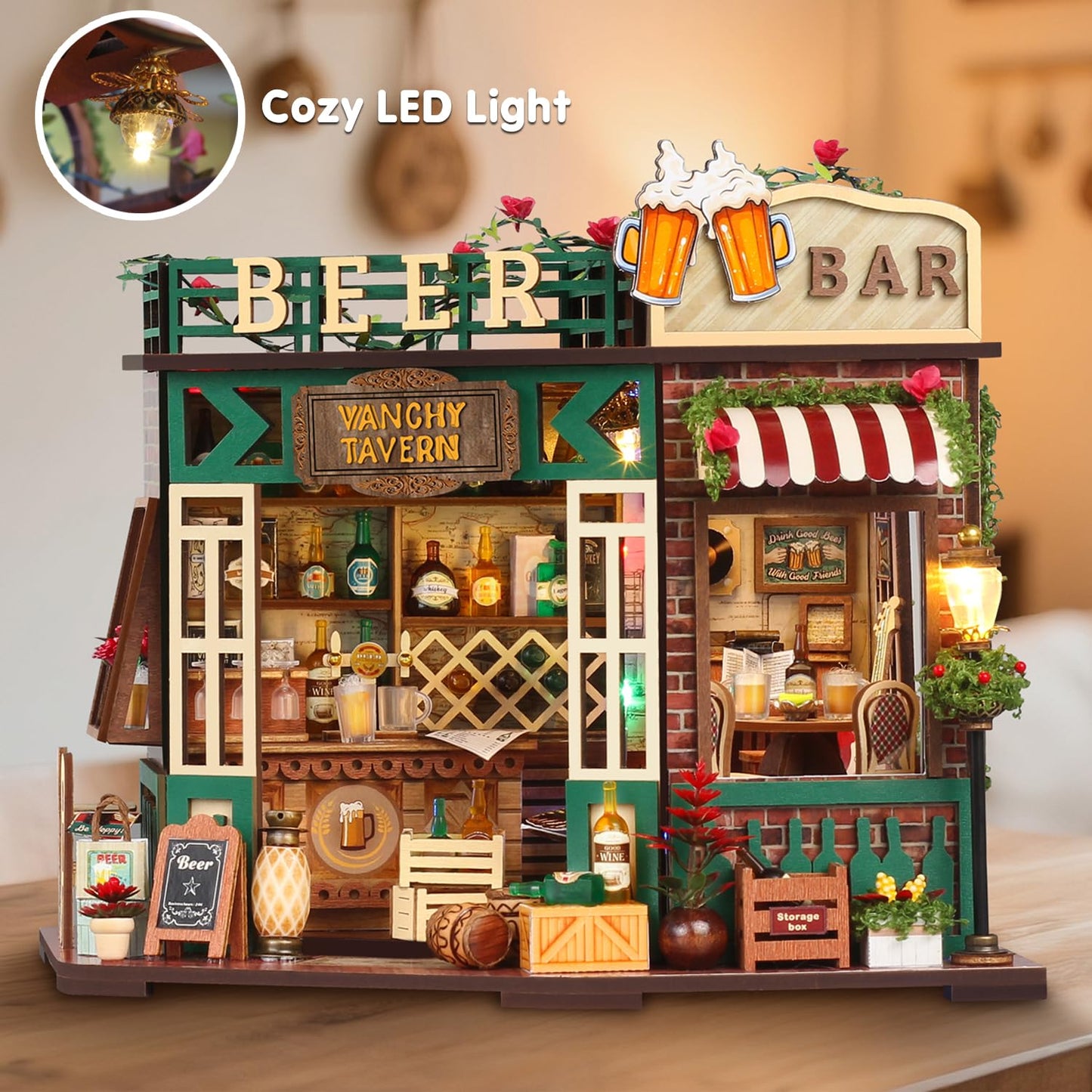 TuKIIE DIY Miniature House Kit 1:24 – Beer Bar with Furniture & Lighting