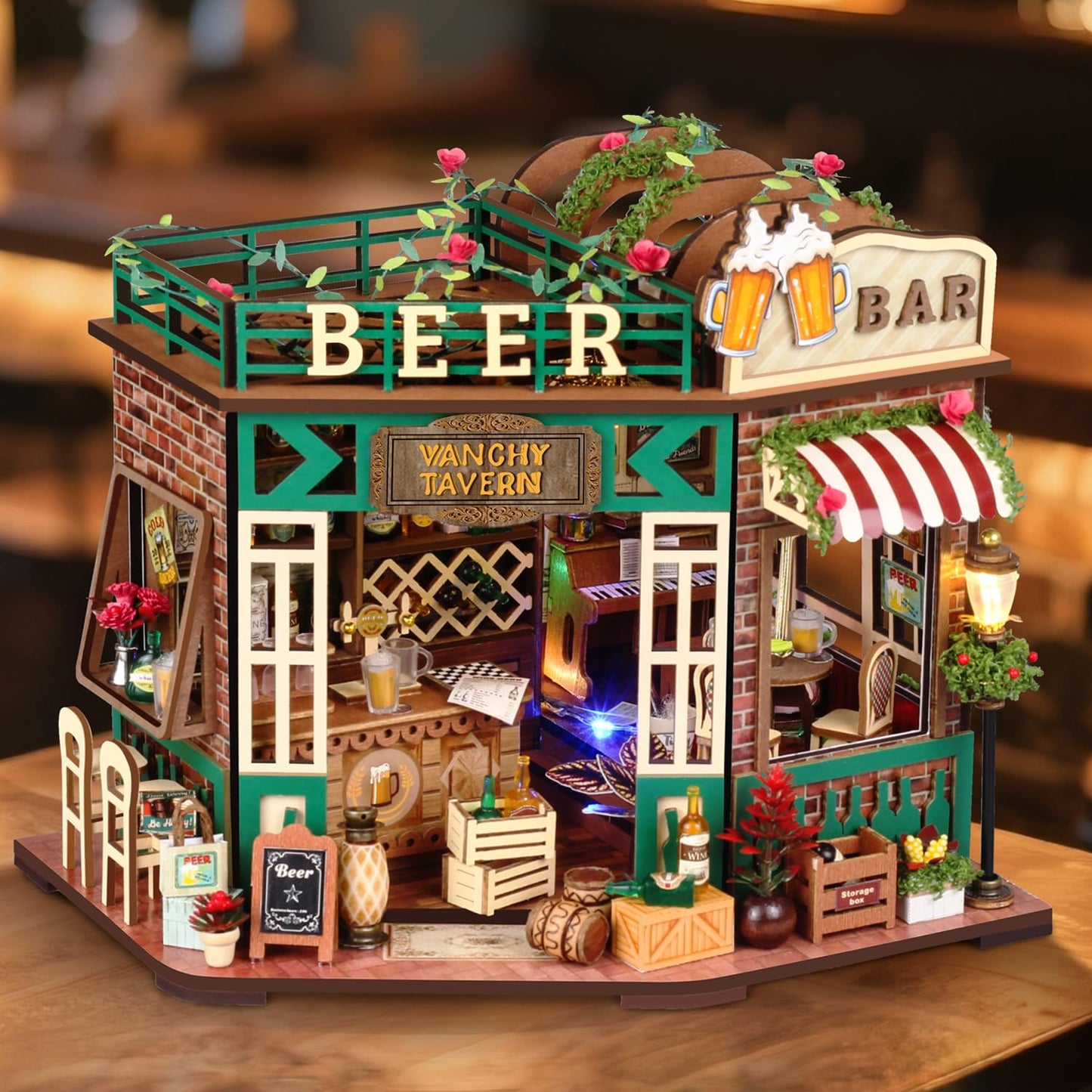 TuKIIE DIY Miniature House Kit 1:24 – Beer Bar with Furniture & Lighting