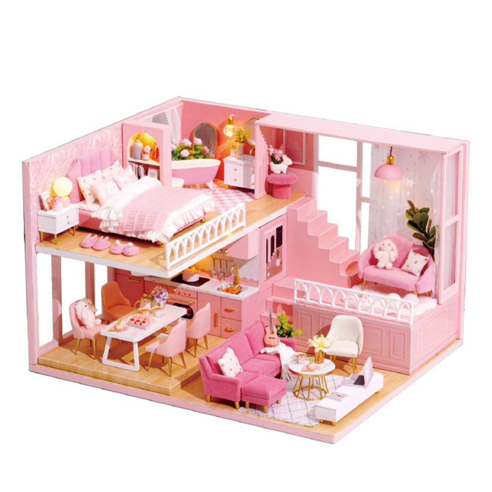 TuKIIE DIY Miniature Dollhouse Kit 1:24 Scale with Furniture, Dust-Proof Cover & Music Movement