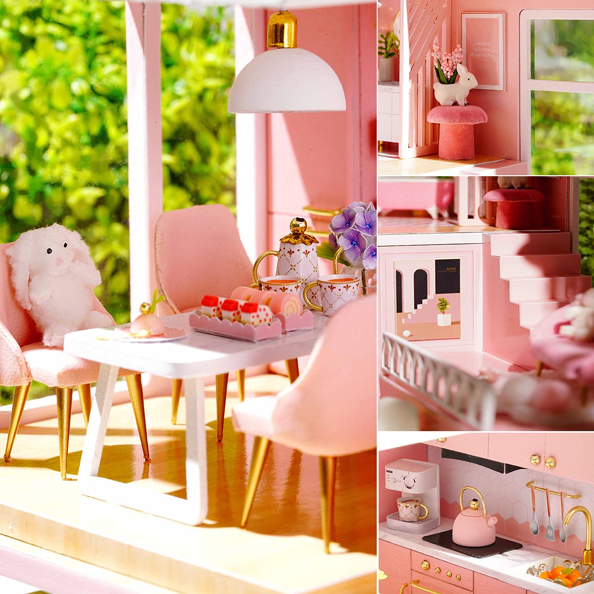 TuKIIE DIY Miniature Dollhouse Kit 1:24 Scale with Furniture, Dust-Proof Cover & Music Movement