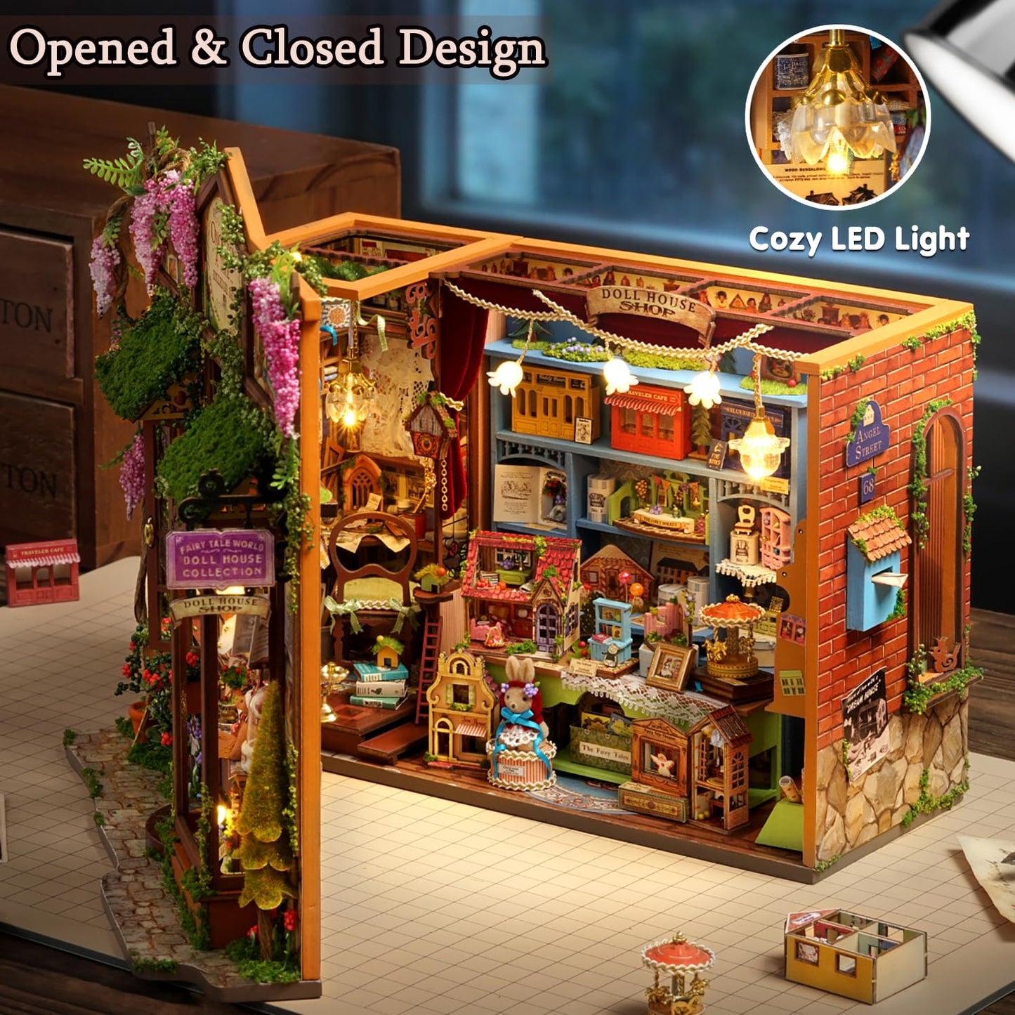TuKIIE DIY Miniature House Kit 1:24 Scale – Open & Closed Dollhouse with Dust-Proof Cover