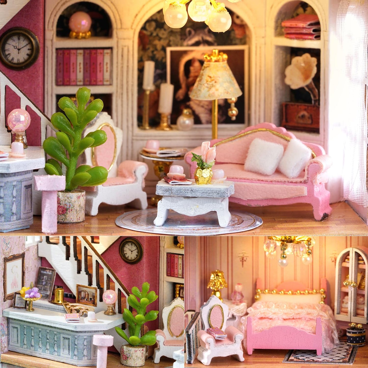 TuKIIE DIY Miniature Dollhouse Kit – 1:32 Scale with Furniture, Opened & Closed Romantic Castle