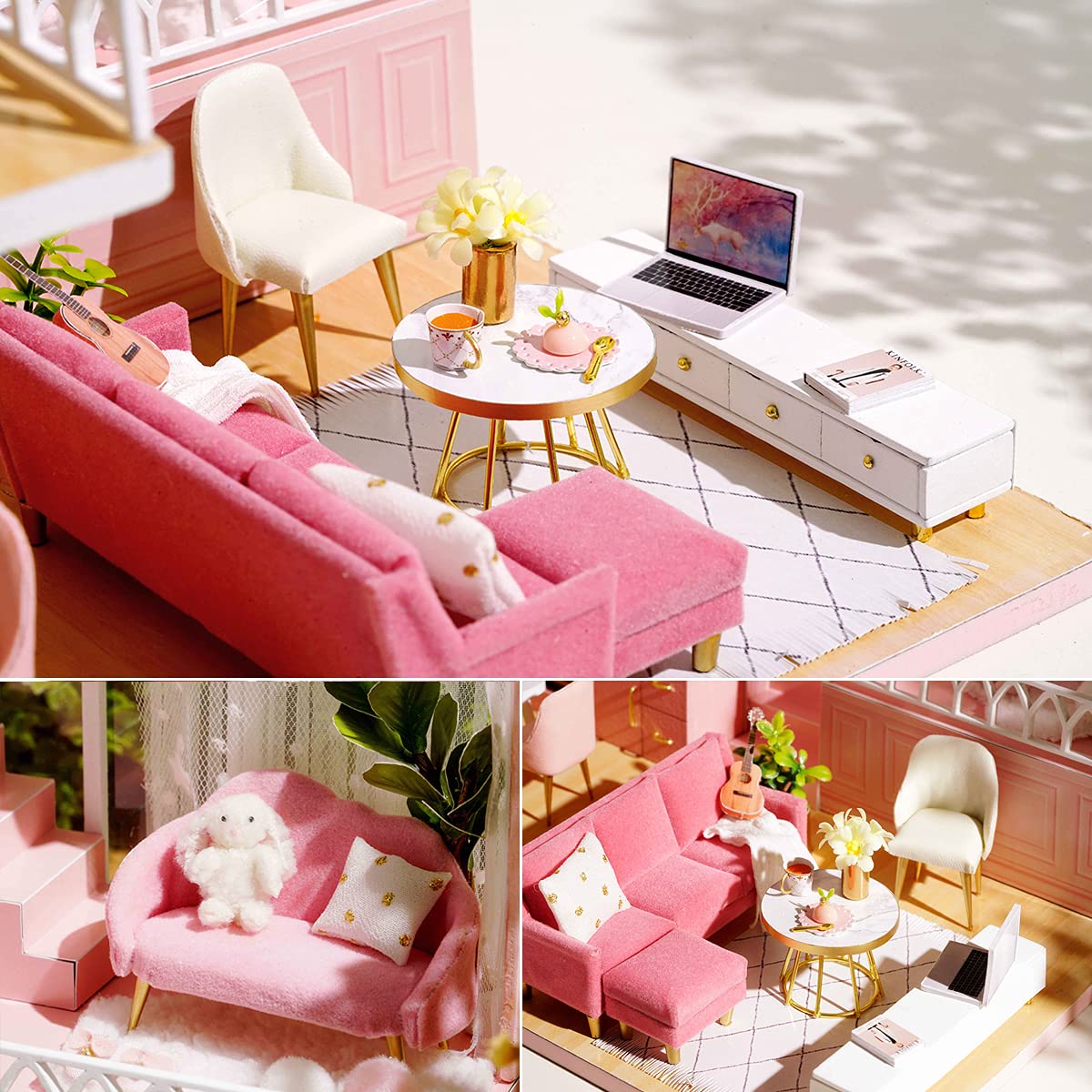 TuKIIE DIY Miniature Dollhouse Kit 1:24 Scale with Furniture, Dust-Proof Cover & Music Movement
