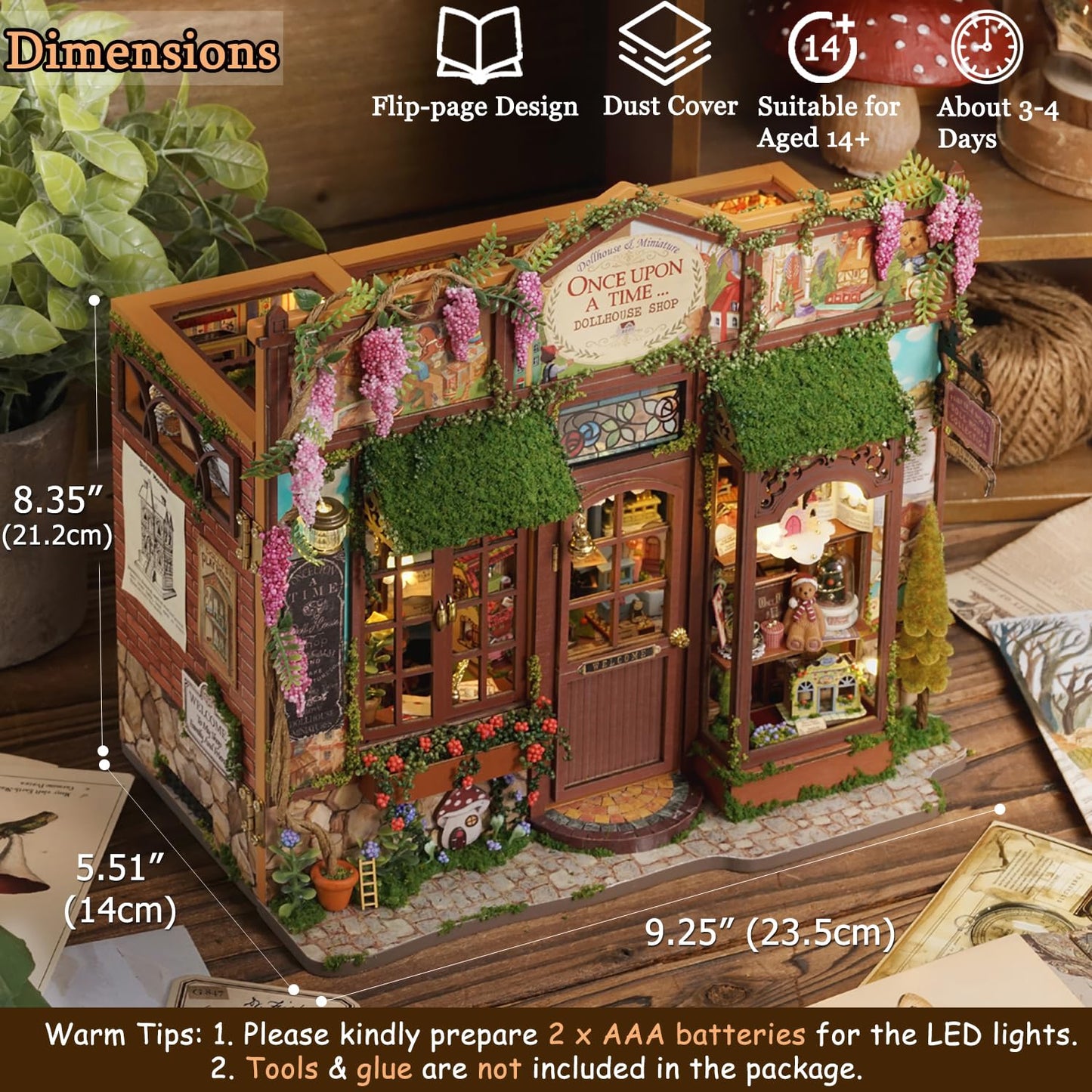 TuKIIE DIY Miniature House Kit 1:24 Scale – Open & Closed Dollhouse with Dust-Proof Cover
