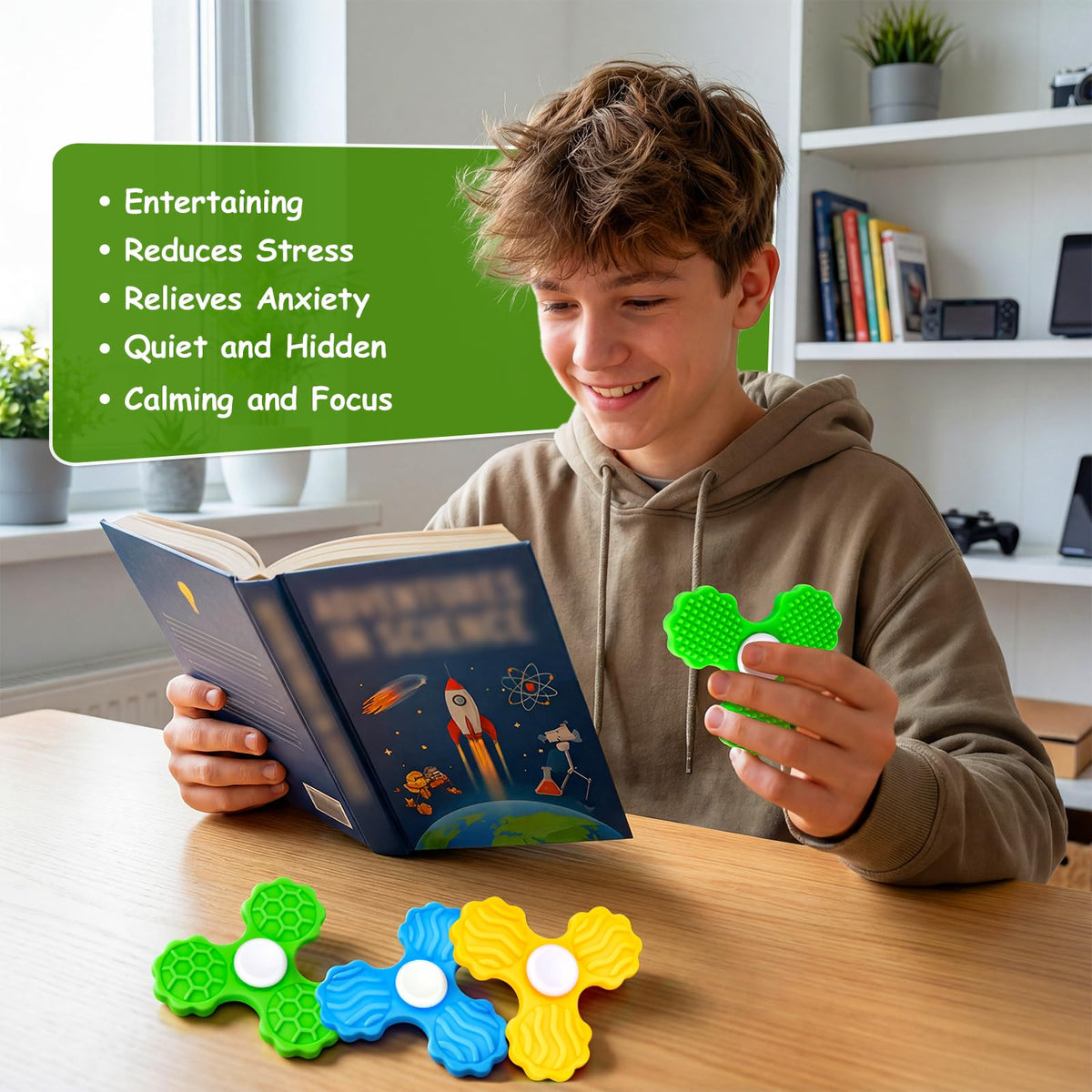 TULOBI Fidget Spinners with Textured Sensory Stones – Calming Kids Fidget Toys Set 1