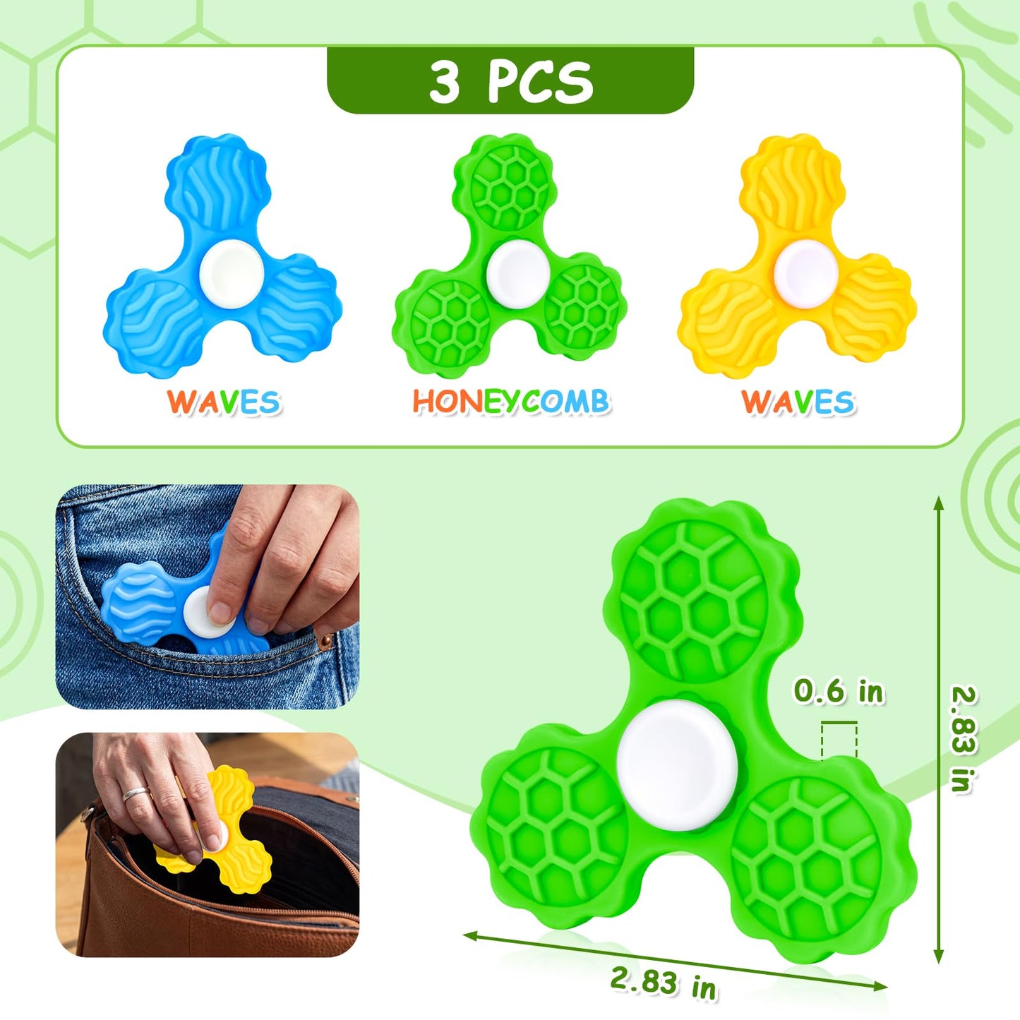 TULOBI Fidget Spinners with Textured Sensory Stones – Calming Kids Fidget Toys Set 1