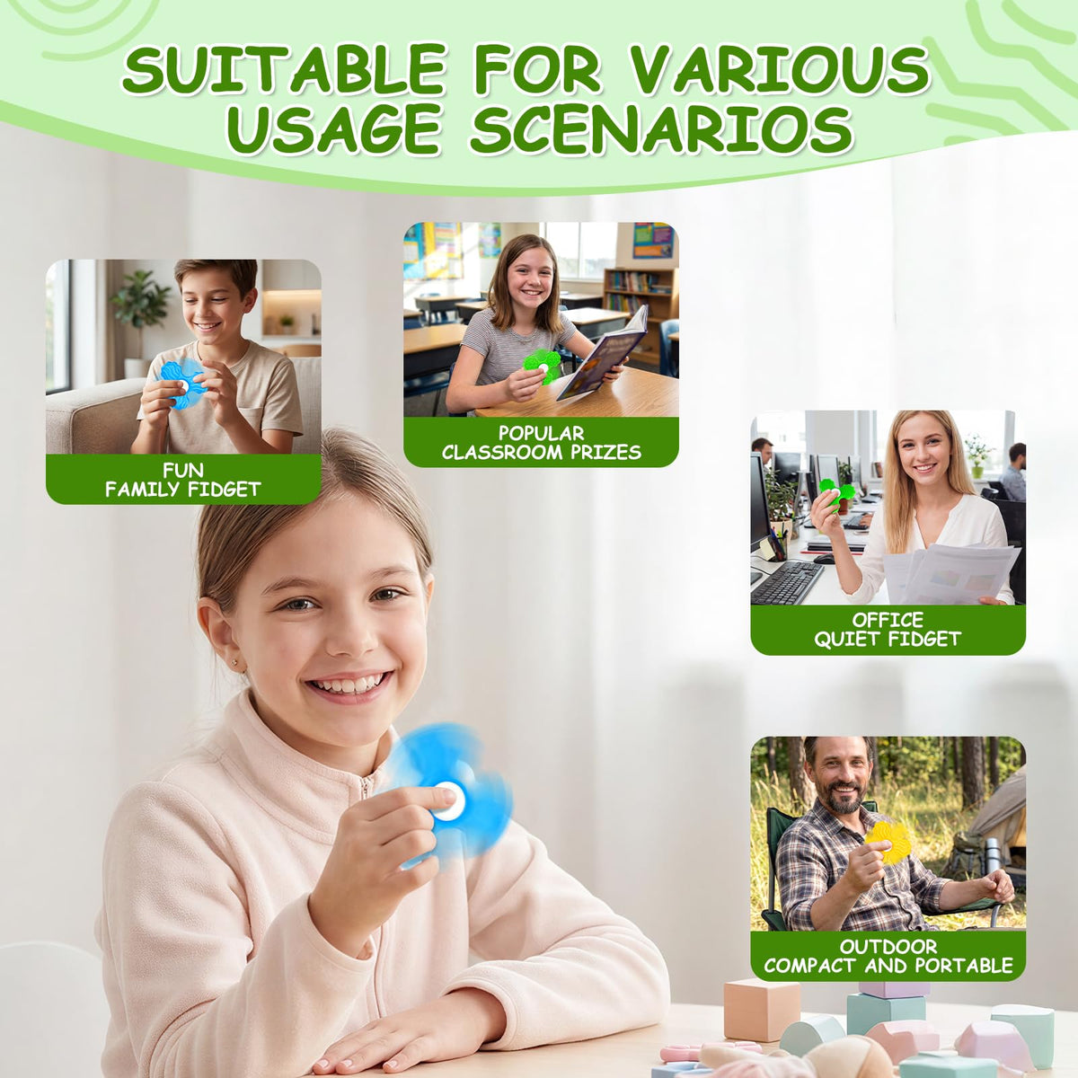 TULOBI Fidget Spinners with Textured Sensory Stones – Calming Kids Fidget Toys Set 1