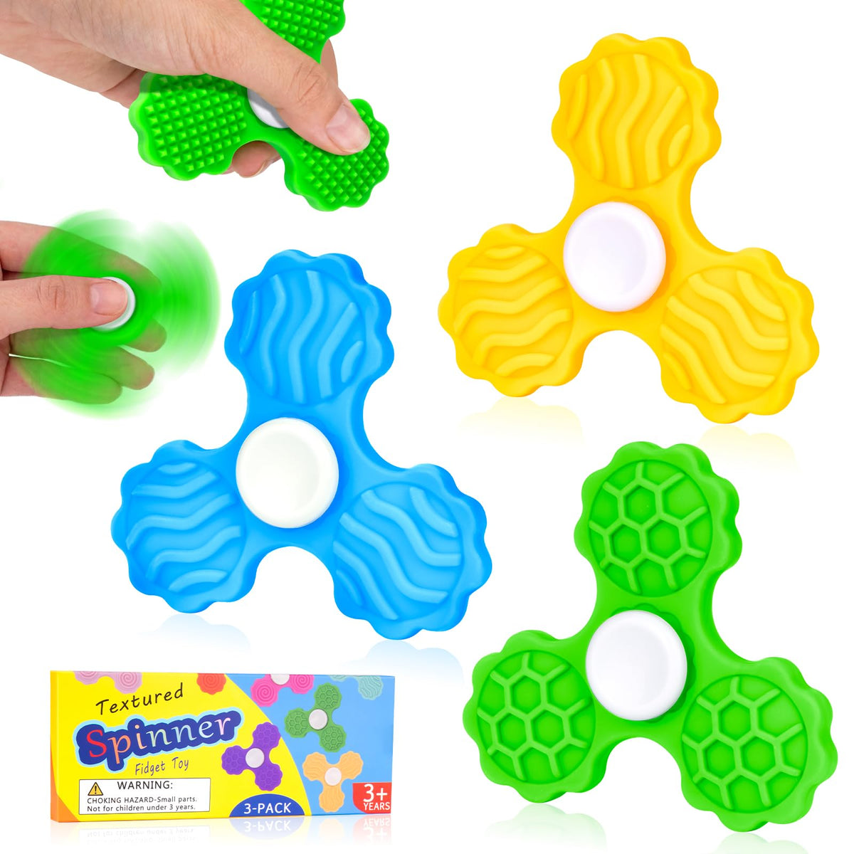 TULOBI Fidget Spinners with Textured Sensory Stones – Calming Kids Fidget Toys Set 1