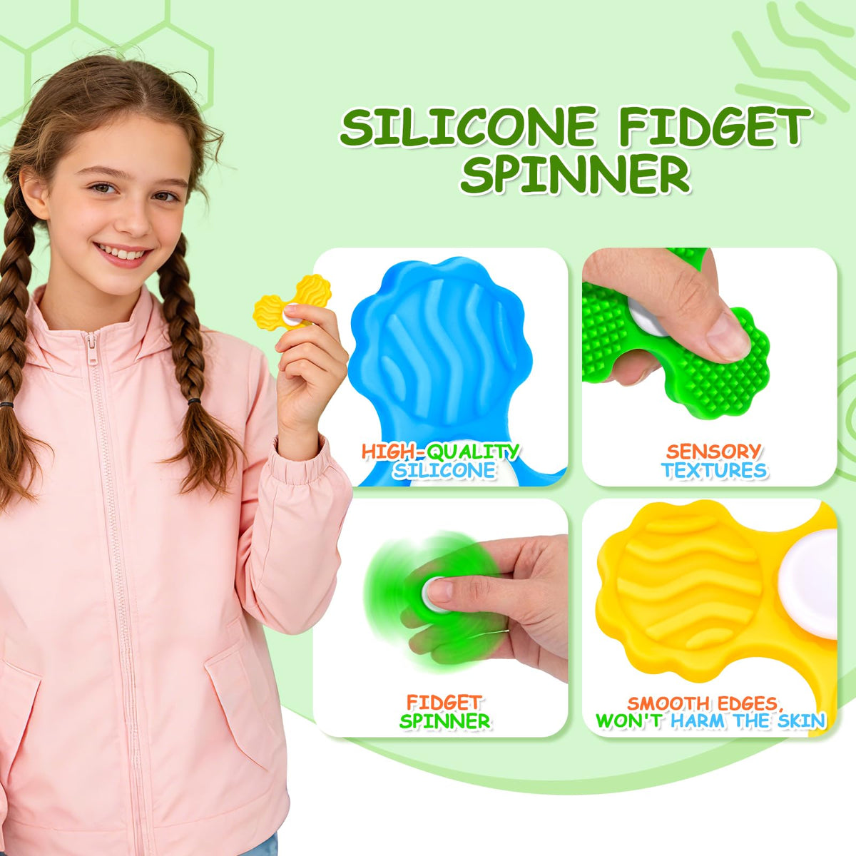 TULOBI Fidget Spinners with Textured Sensory Stones – Calming Kids Fidget Toys Set 1