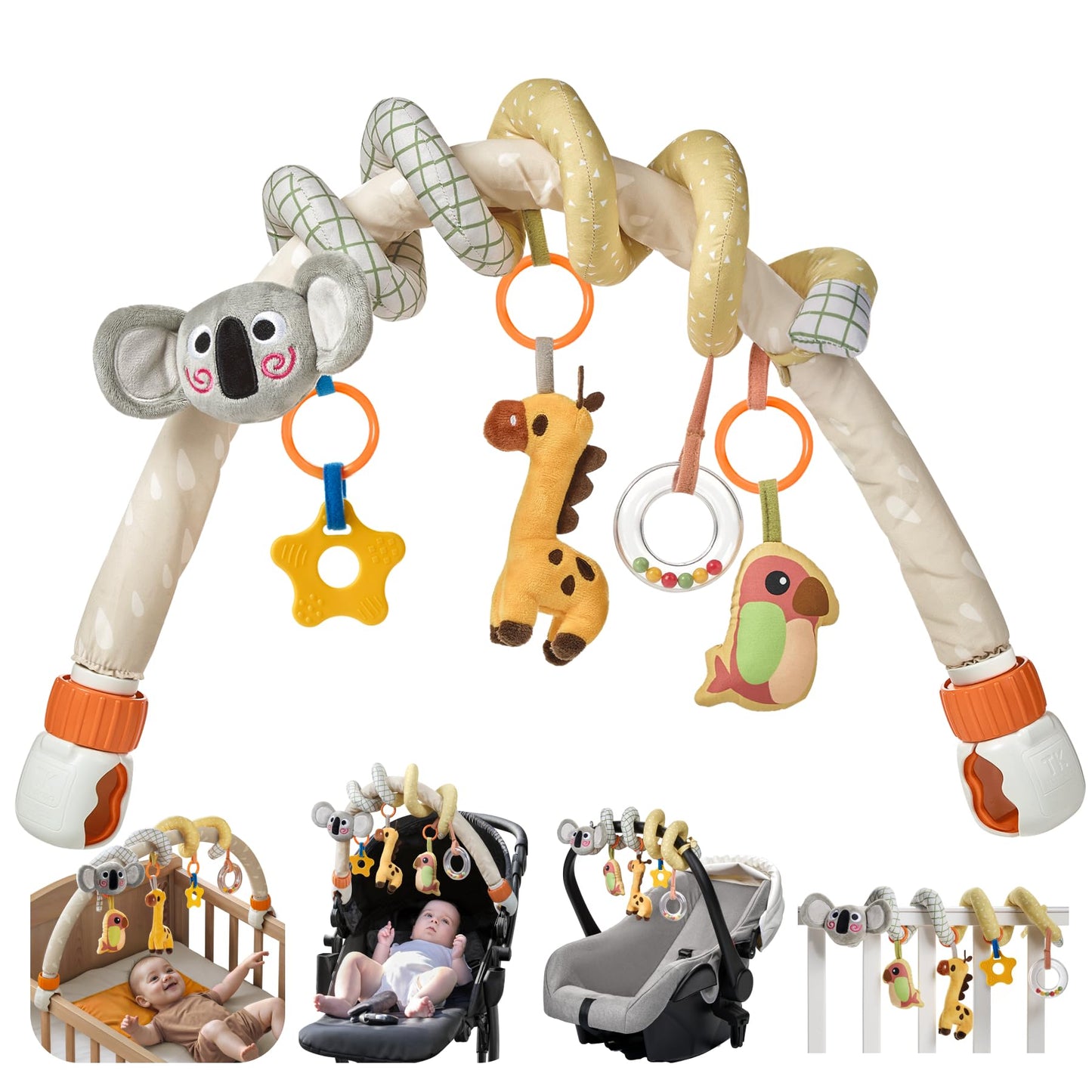 TUMAMA KIDS 2-in-1 Spiral Car Seat Arch Toy for Babies – Detachable Clips, Stroller & Crib Activity Toy