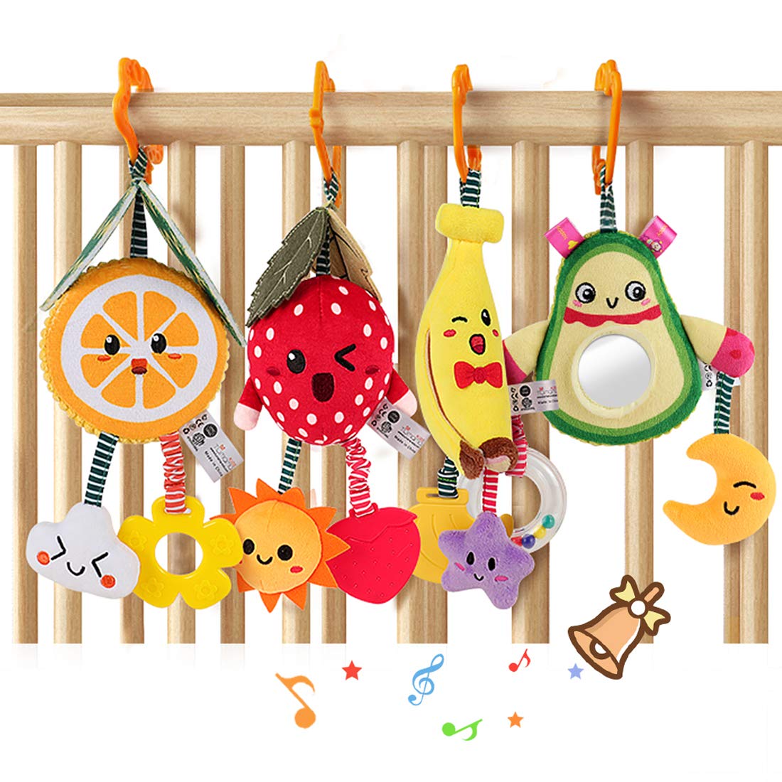 TUMAMA KIDS Hanging Fruit Rattle Set – Plush Baby Toys for 3–12 Months (4 Pack)