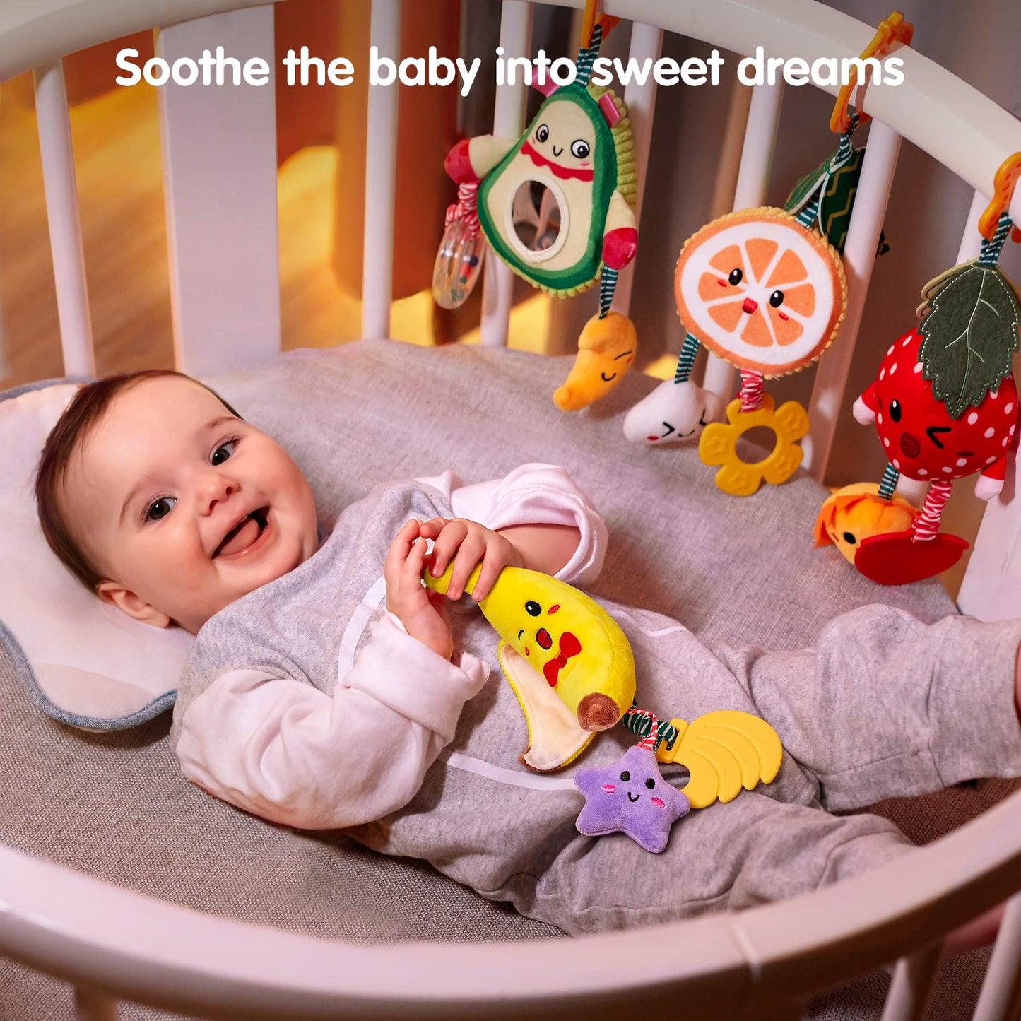 TUMAMA KIDS Hanging Fruit Rattle Set – Plush Baby Toys for 3–12 Months (4 Pack)