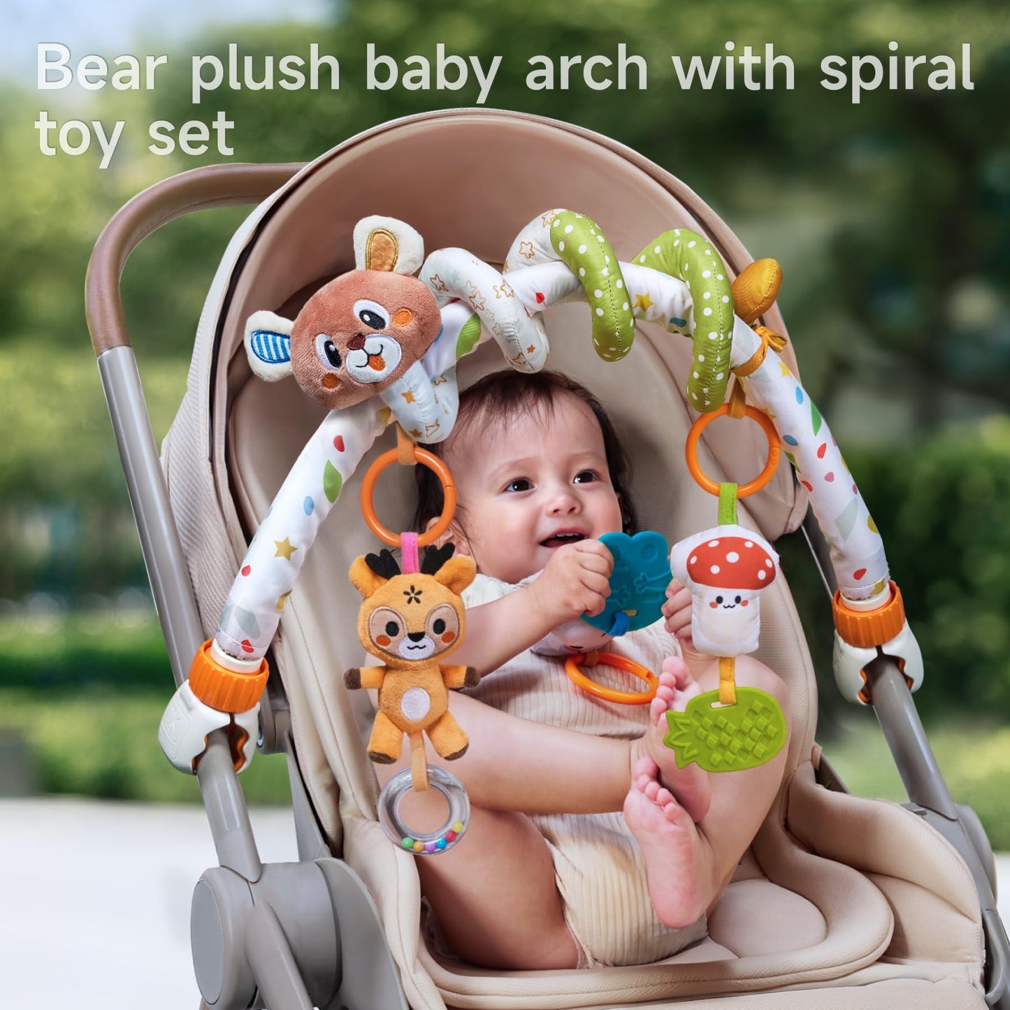 TUMAMA Baby Activity Arch with Bear Spiral Toy – 3-in-1 Crib & Stroller Toy for 0-12 Months